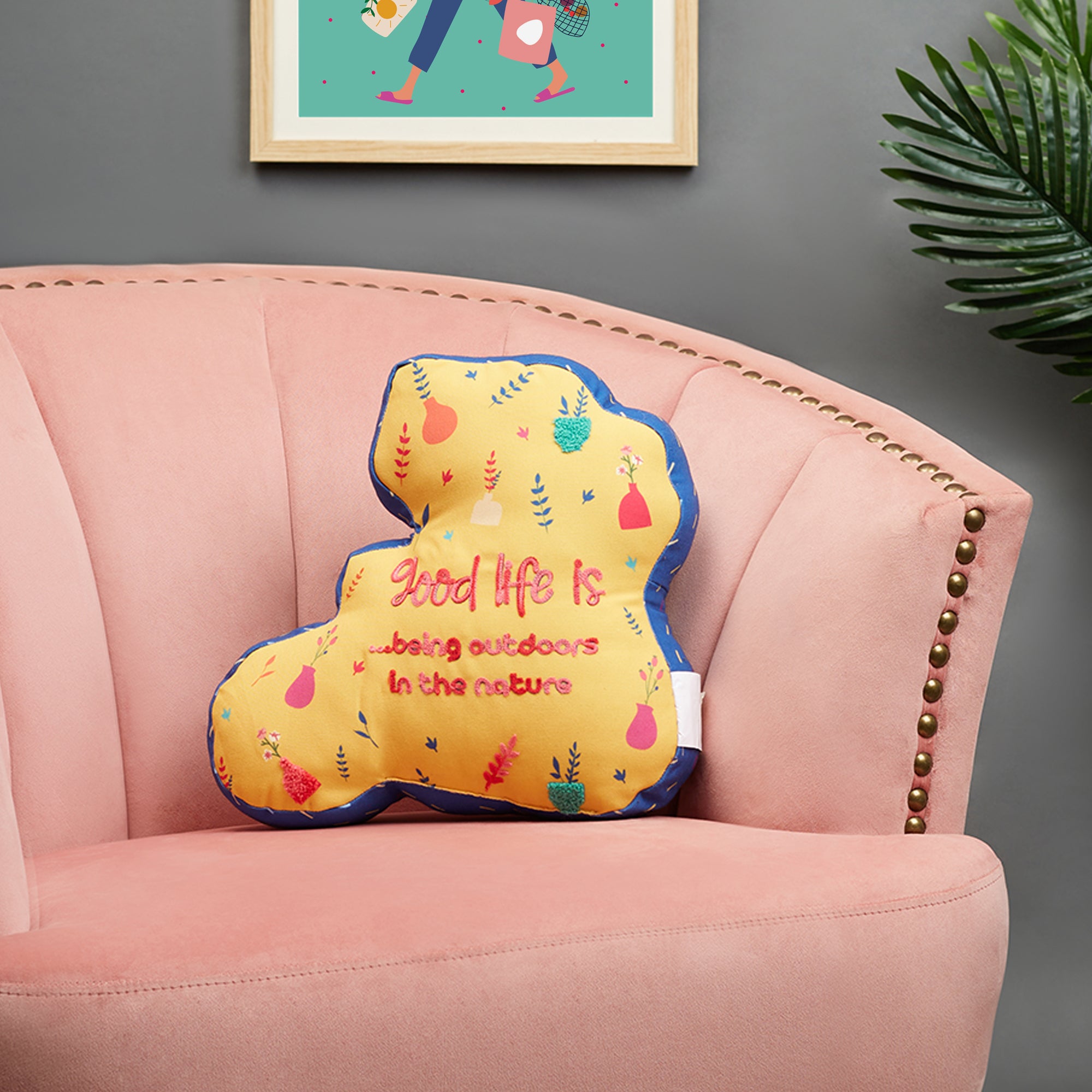 Good Life  Reversible Cycle Digital Printed Shaped Cushion 36x36 Cm in Yellow Colour
