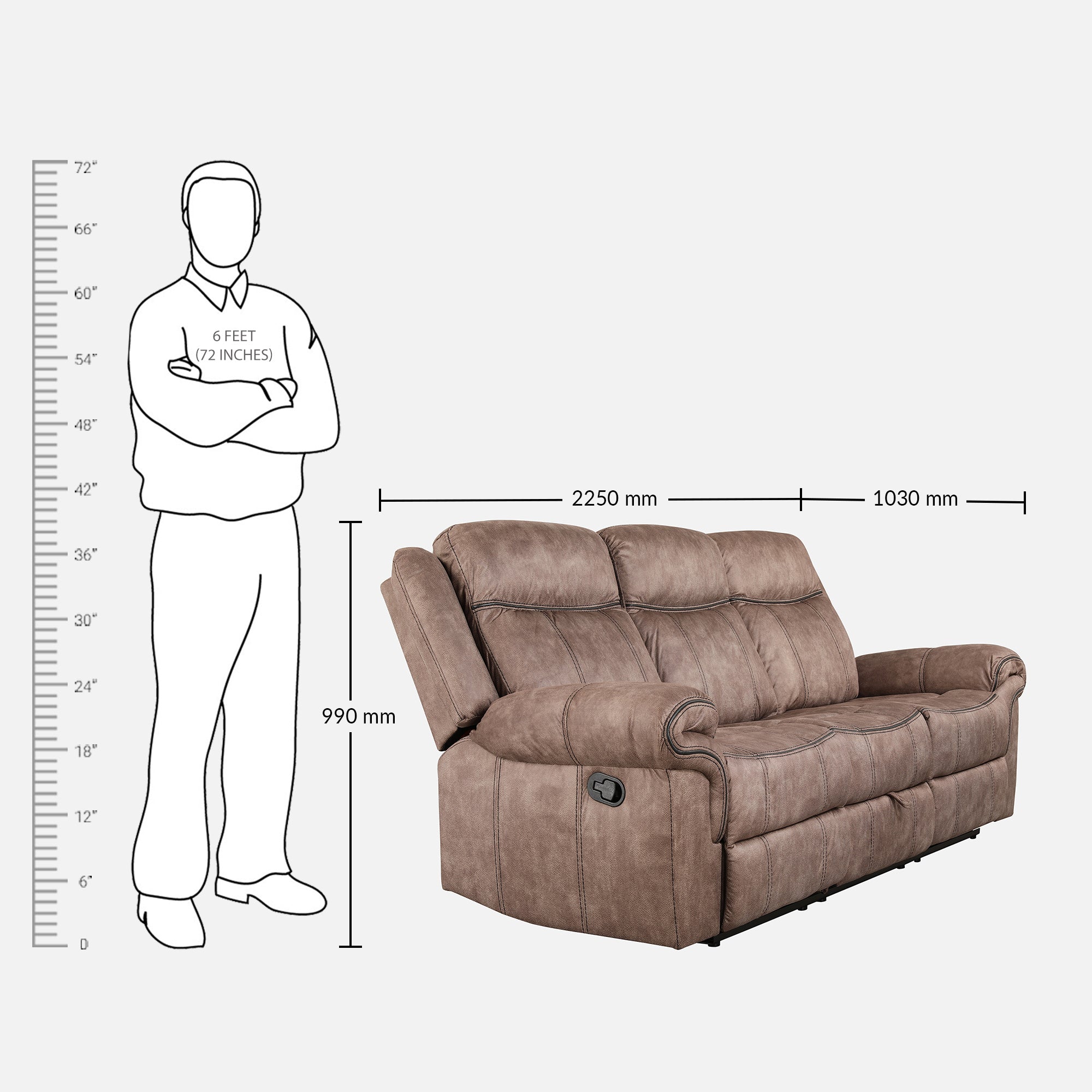 Enfield Fabric 3 Seater Recliner in Brown Colour