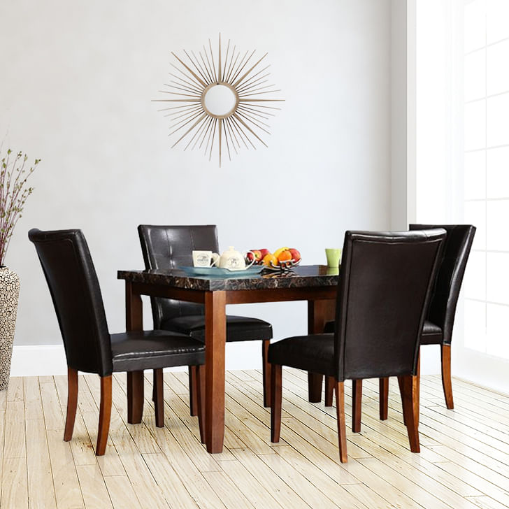 Eden Marble Finish Top 4 Seater Dining Set in Brown Colour
