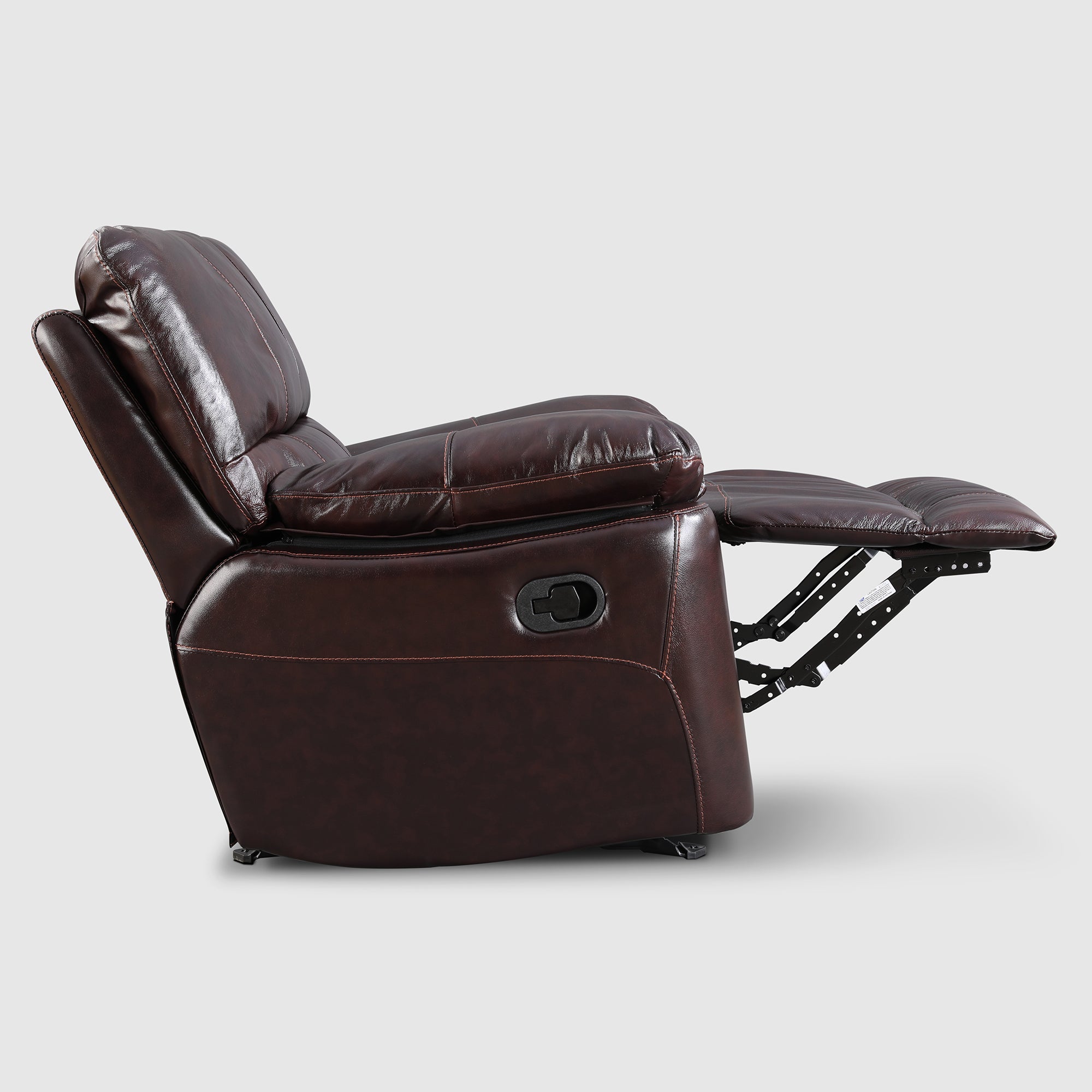 Charles Half Leather Single Seater Recliner in Burgundy Colour