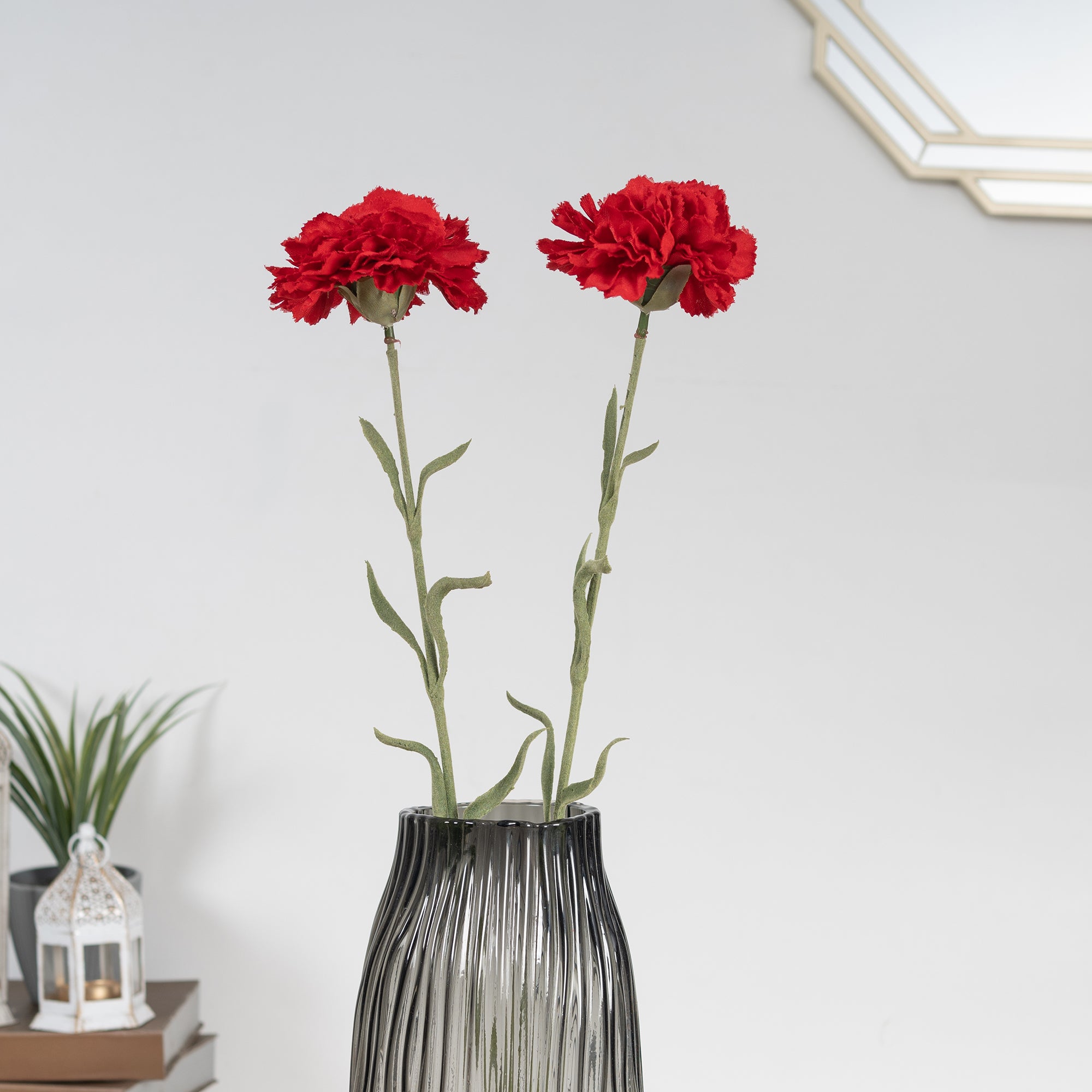 Elora Single Red Carnation Polyester Artificial Flower 62cm in Red Colour