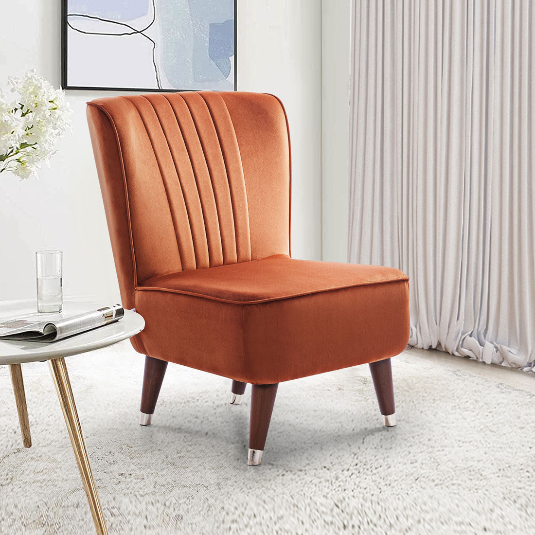 Jane Velvet Accent Chair in Rust Colour