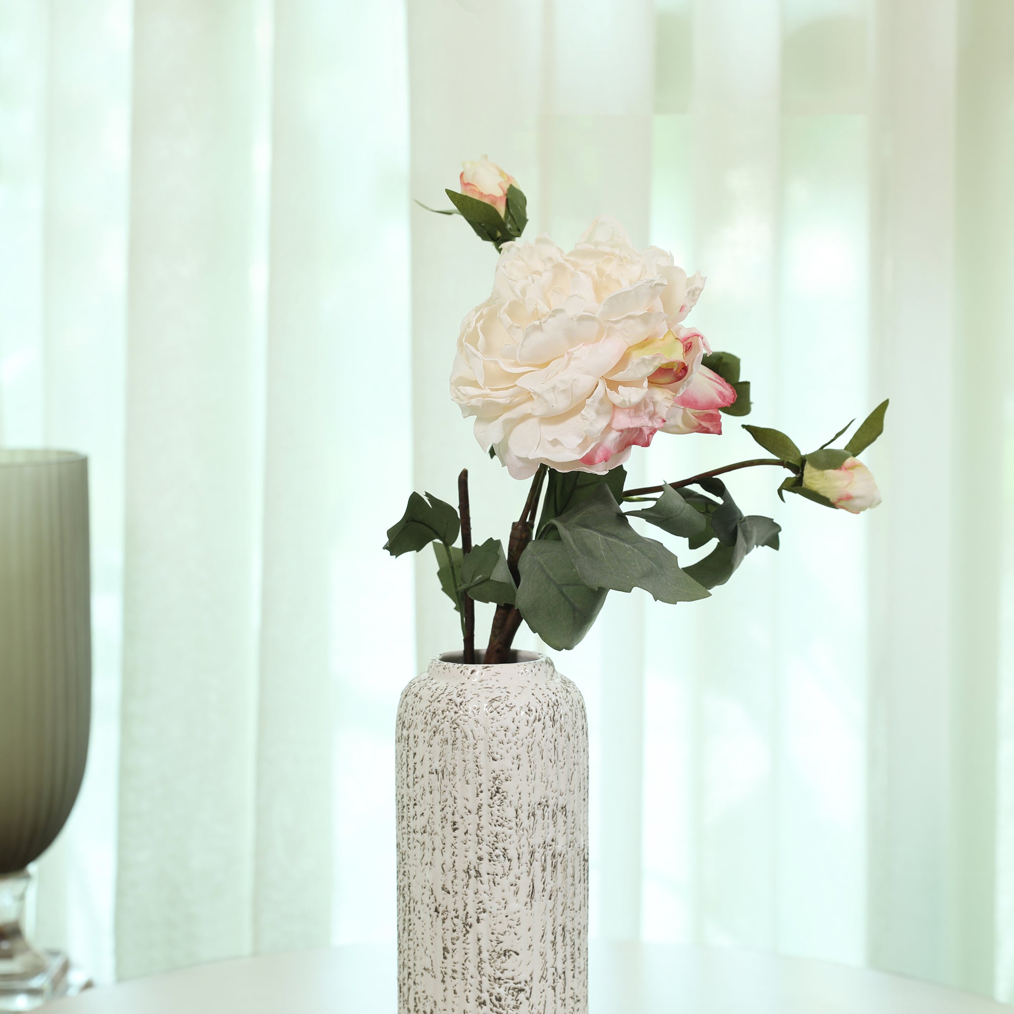 Blume Artificial Flower Rose Stem 58cm in White Colour By Living Essence