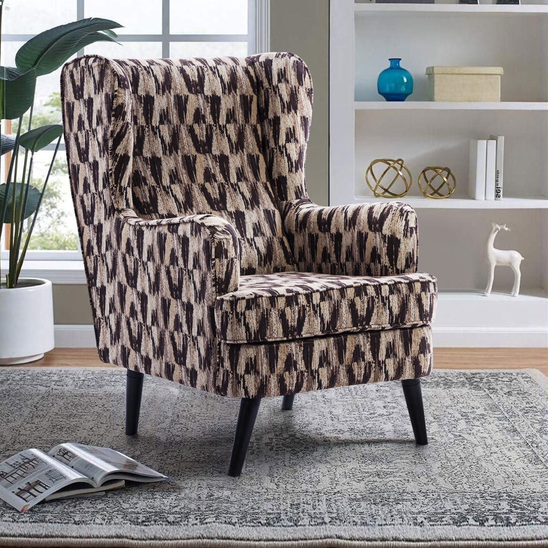 Charm Fabric Arm Chair in Brown Colour