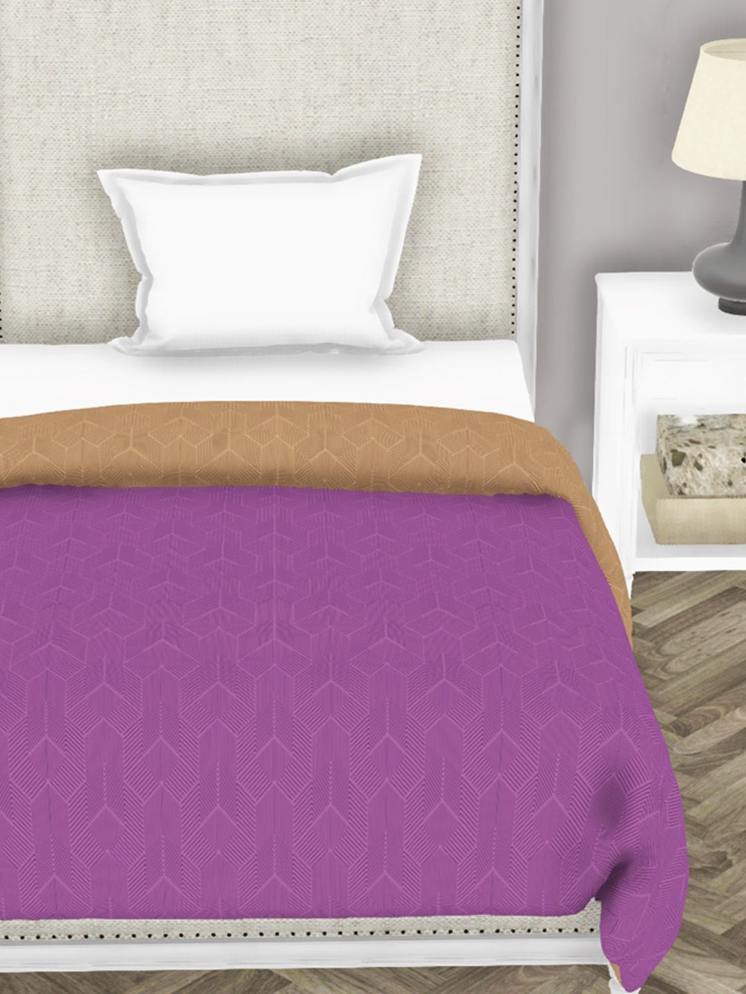 Botanical Cotton Single Comforter 152X229 Cm in Purple/Beige Colour