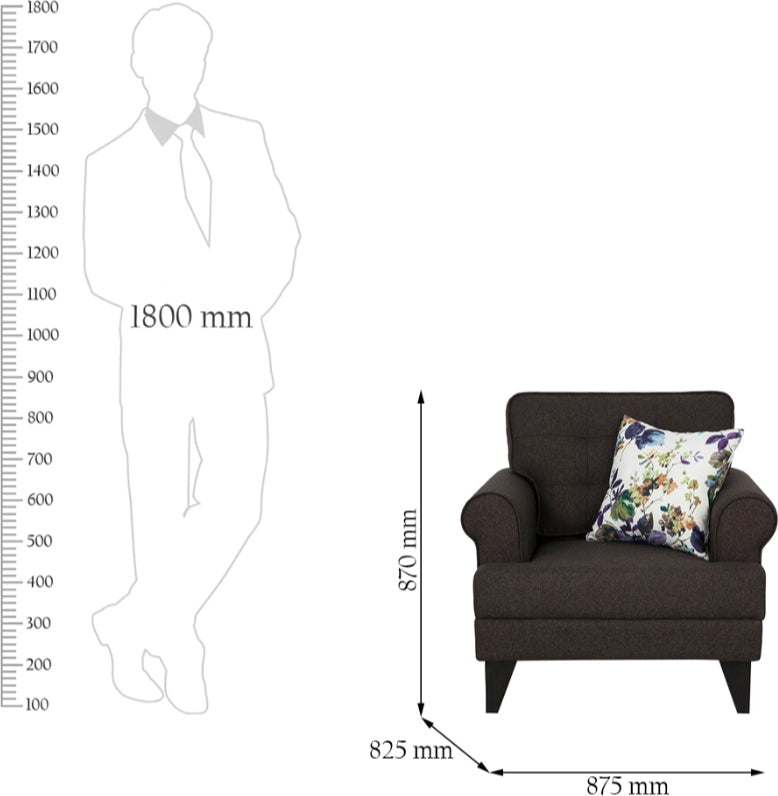 Paddington Fabric Single Seater Sofa in Brown Colour