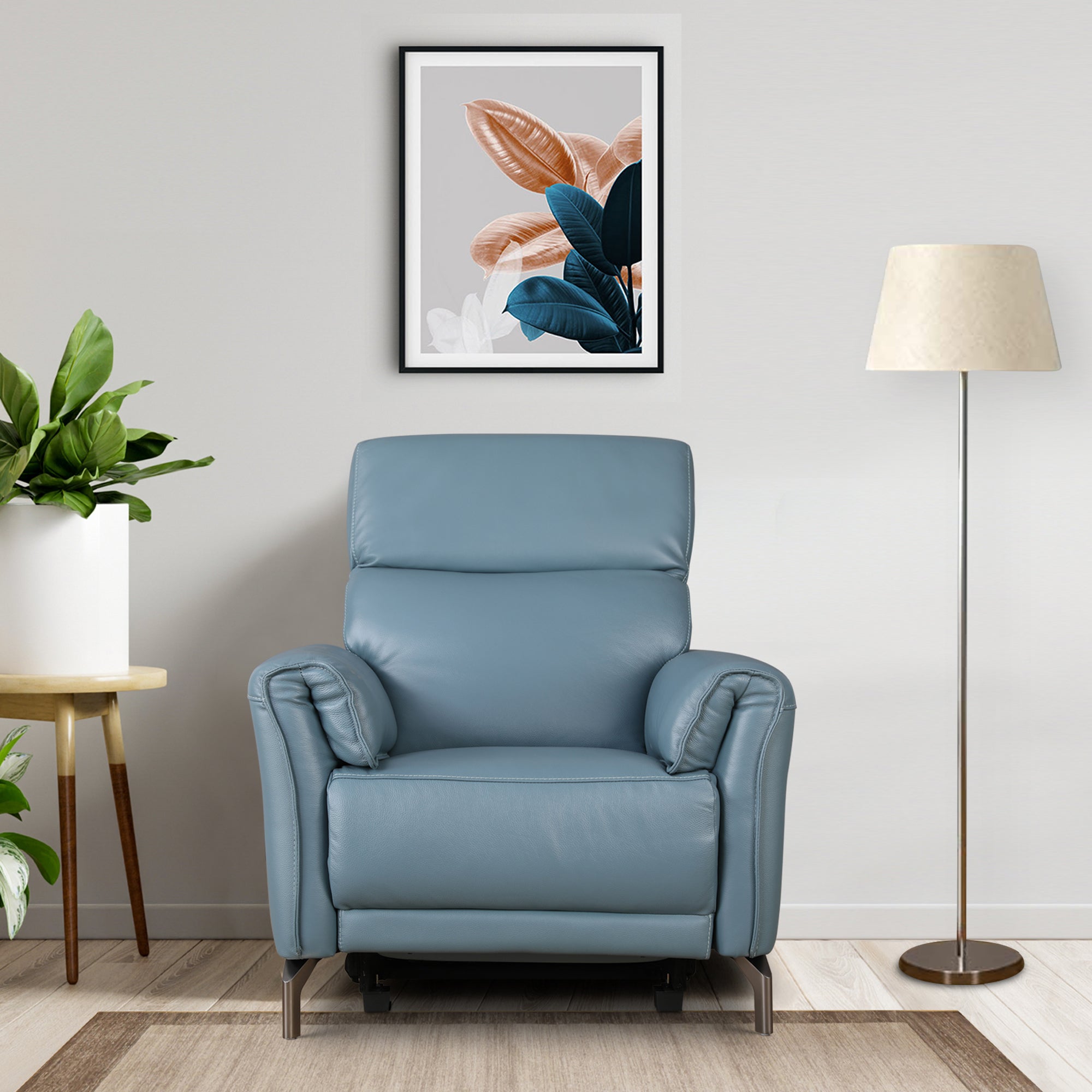 Emilia Half Leather Single Seater Electric Recliner in Blue Colour