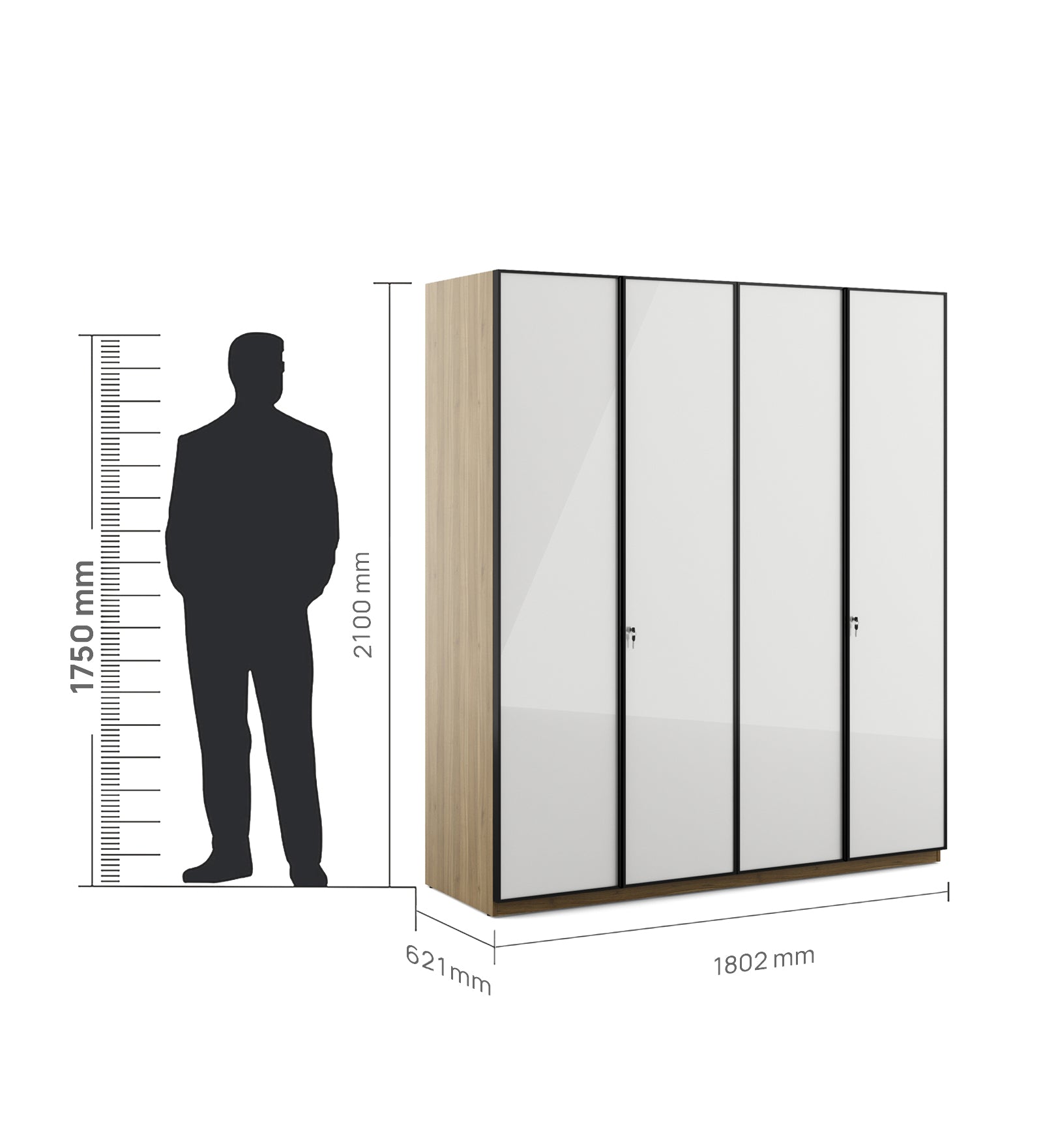 Freya  Four Door Wardrobe in Natural Teak Colour