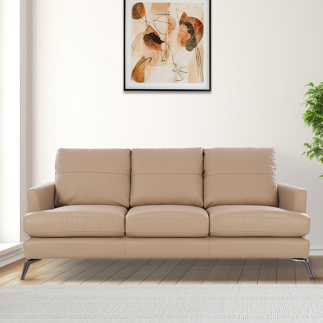 Soren Half Leather Three Seater Sofa in Mushroom Colour