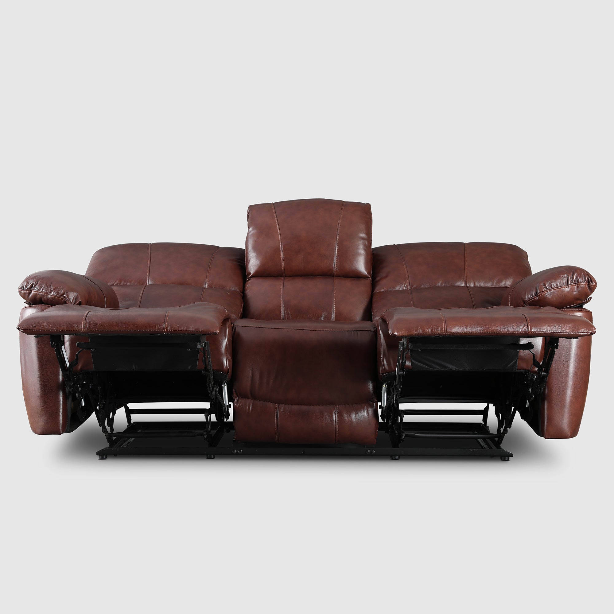 Charles Half Leather Three Seater Recliner in Brown Colour