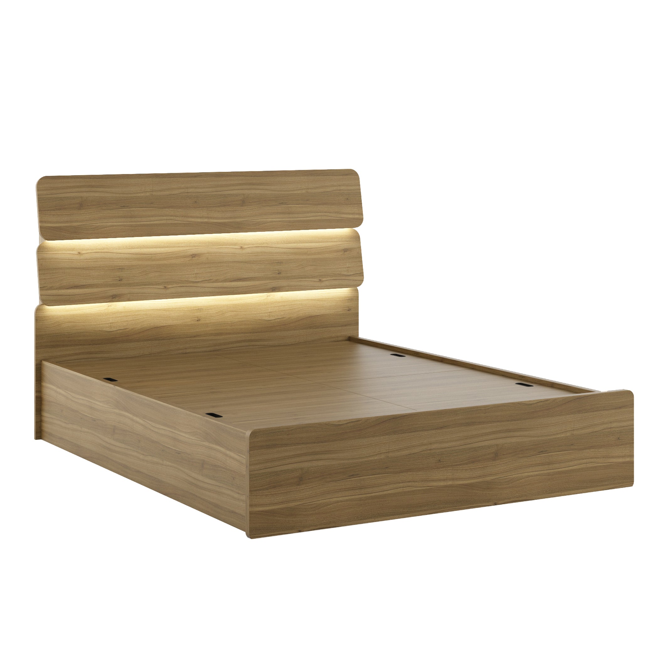 Freya  Queen Bed With Box Storage in Natural Teak Colour