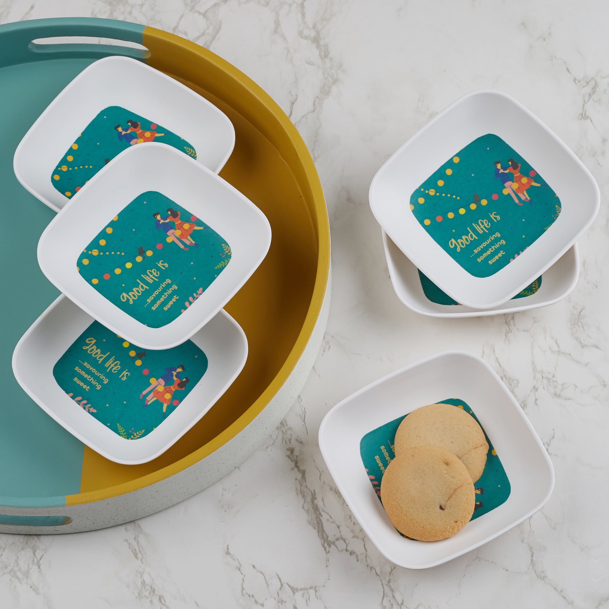 Good Life Melamine Snack Plate Set of 6 in Multi Colour