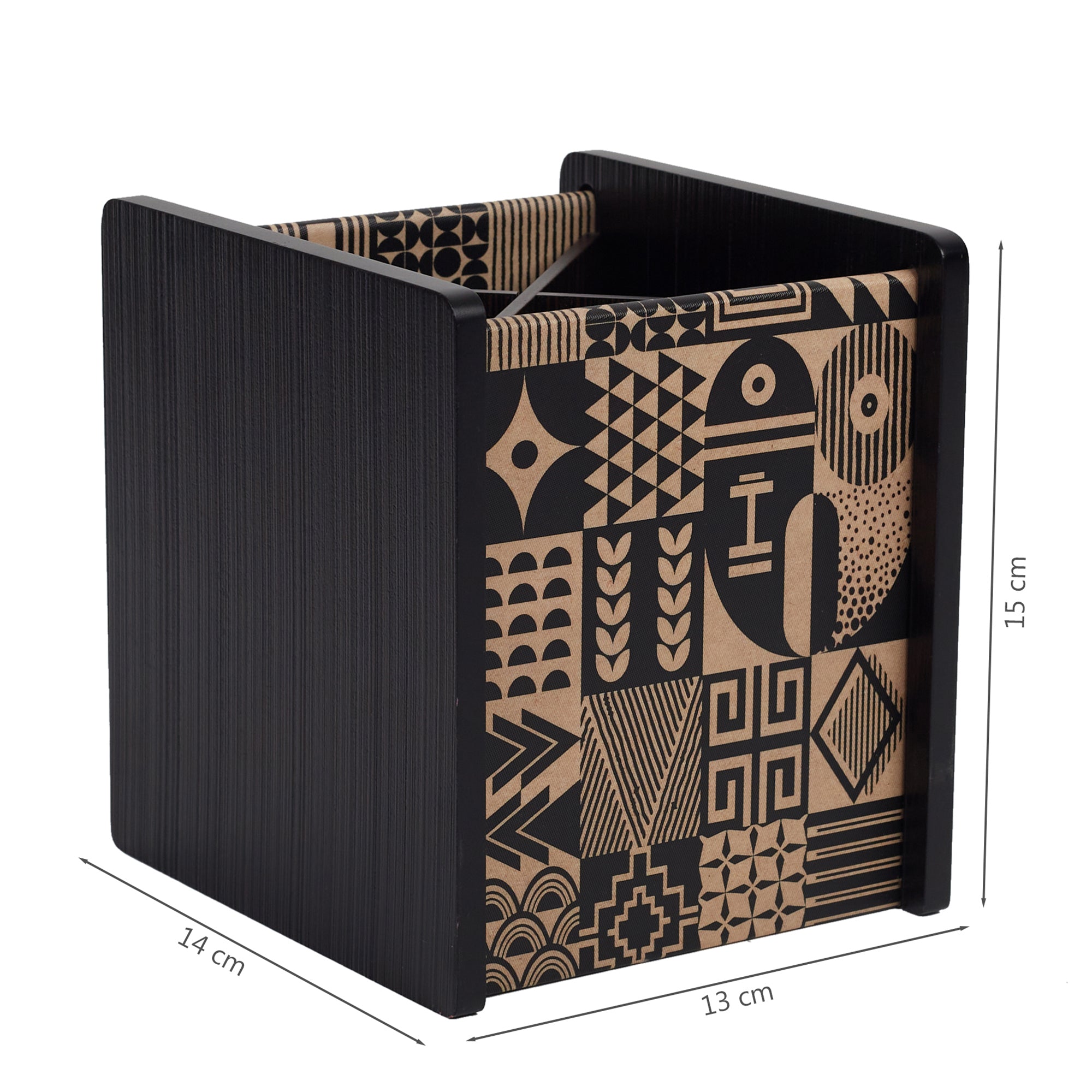 Print Modern Black Engineered Wood Cutlery Holder in Multi Colour