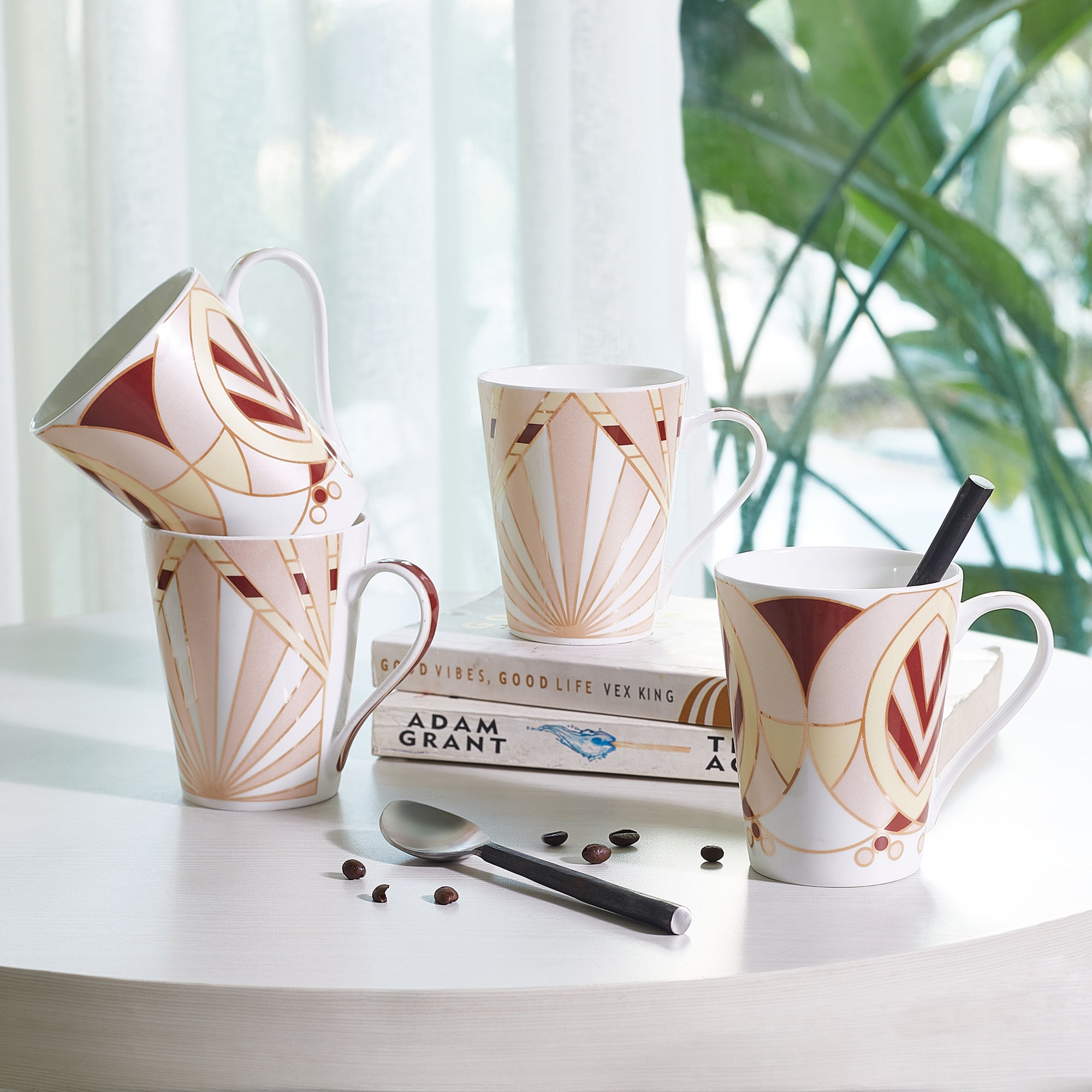 Sapphire Bone China Coffee Mug Set of 4 in Peach Colour