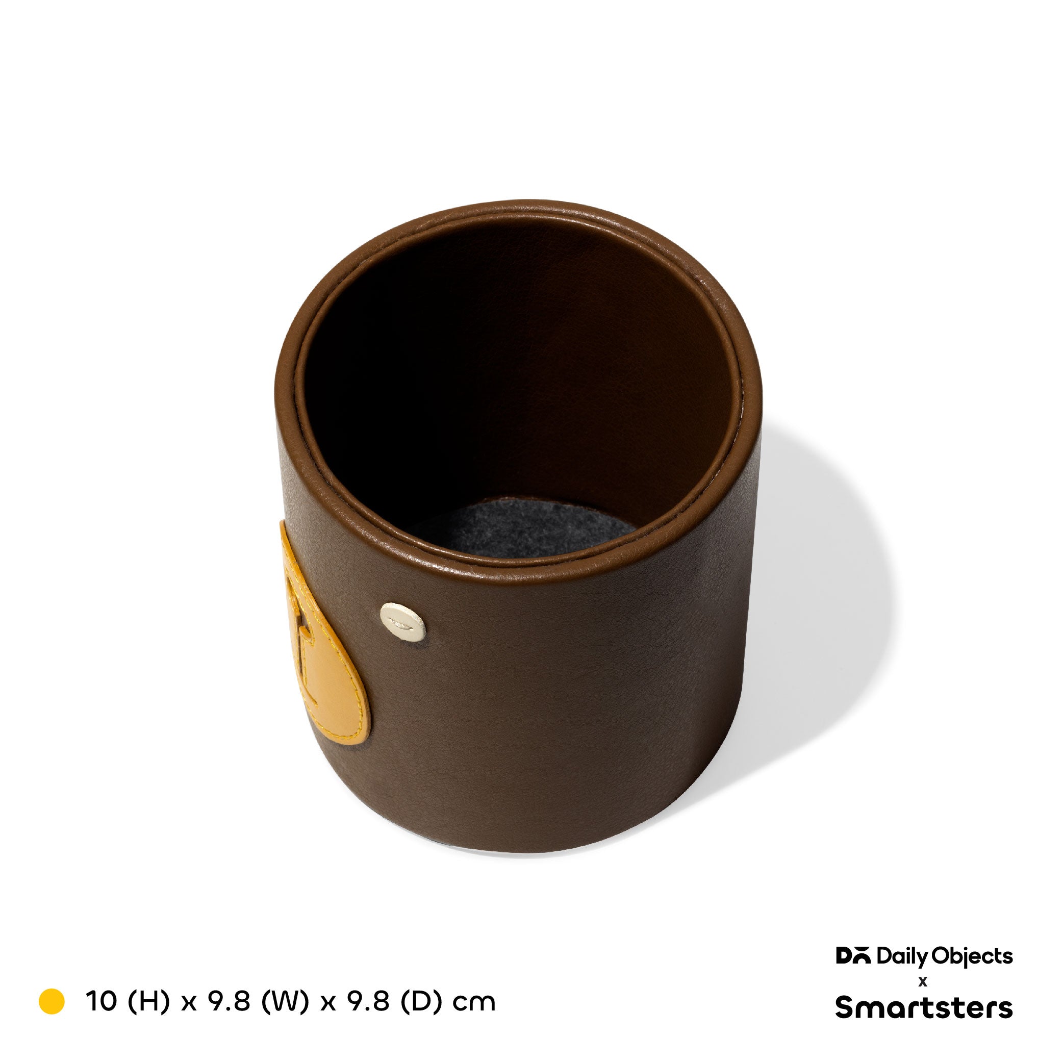 Bearcub MDF + Leatherite Pen Stand in Brown & Yellow Colour