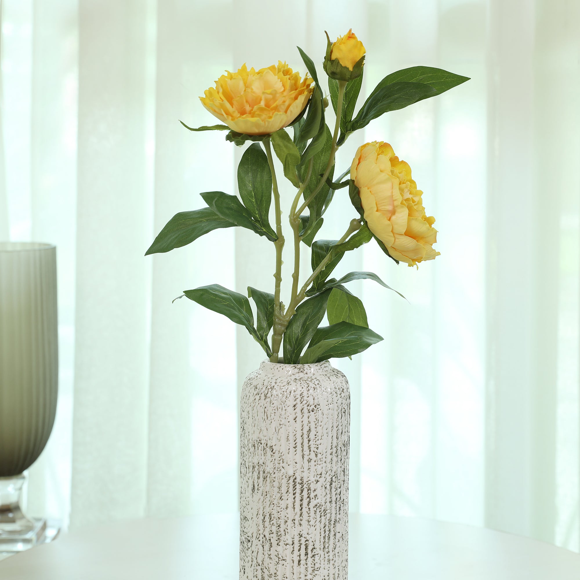 Blume Artificial Flower Peony Stem 74cm in Yellow Colour By Living Essence