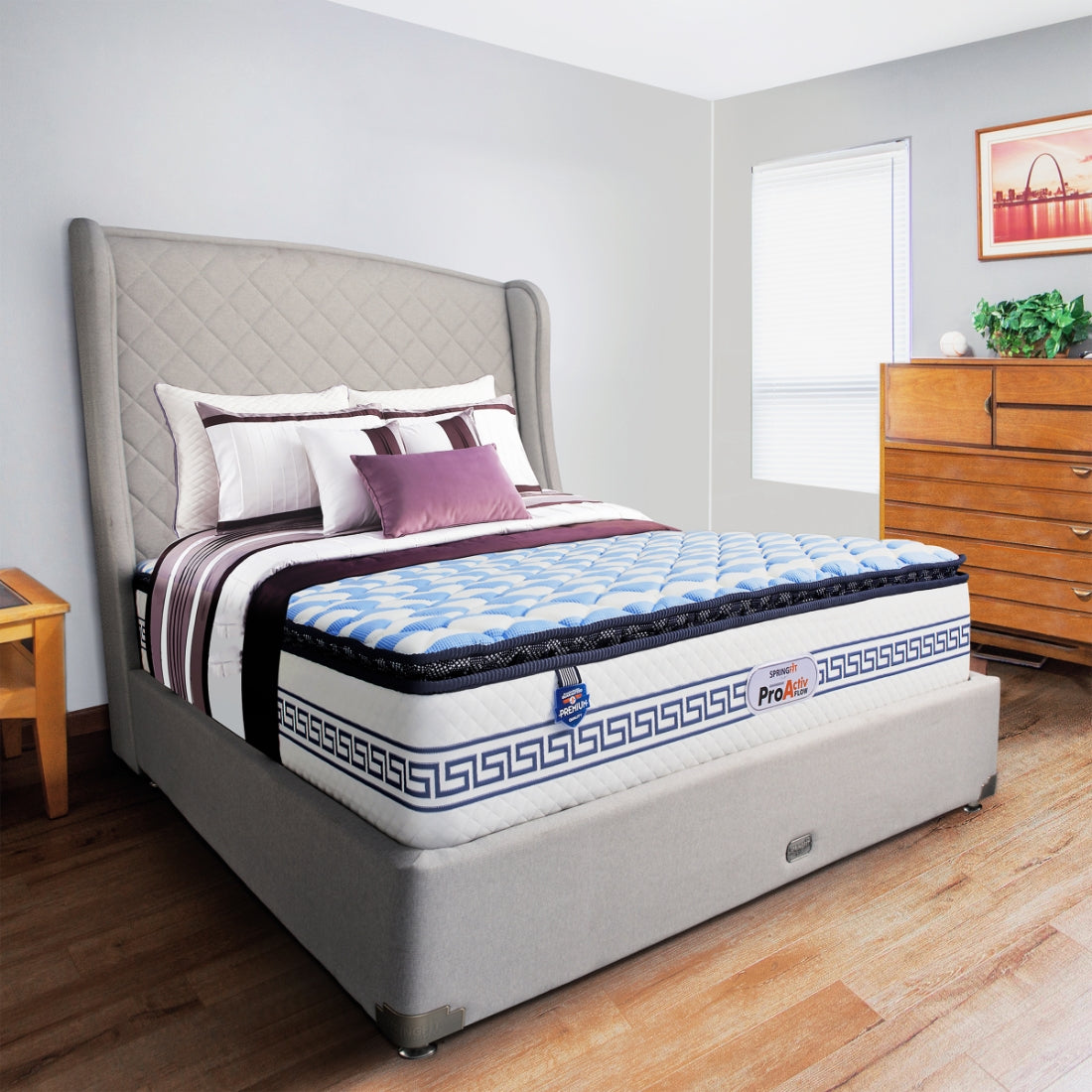 Pro Activ Flow Pocket Spring Queen Mattress 78x66x8 Inch in White & Blue Colour