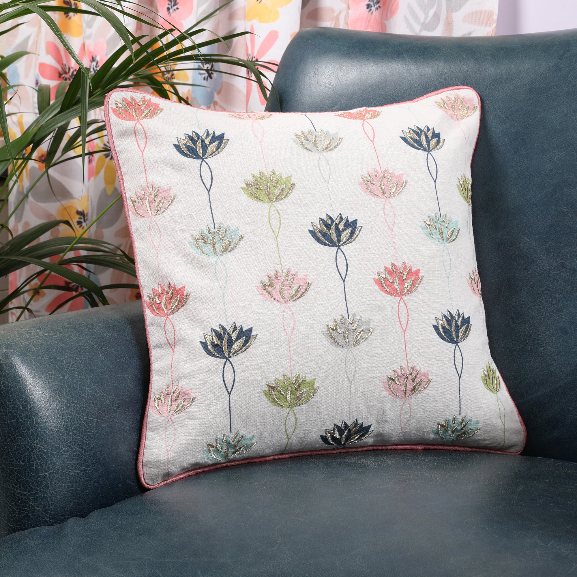 Nelumbra Cotton Cushion Cover 40x40 cm in Multi Colour