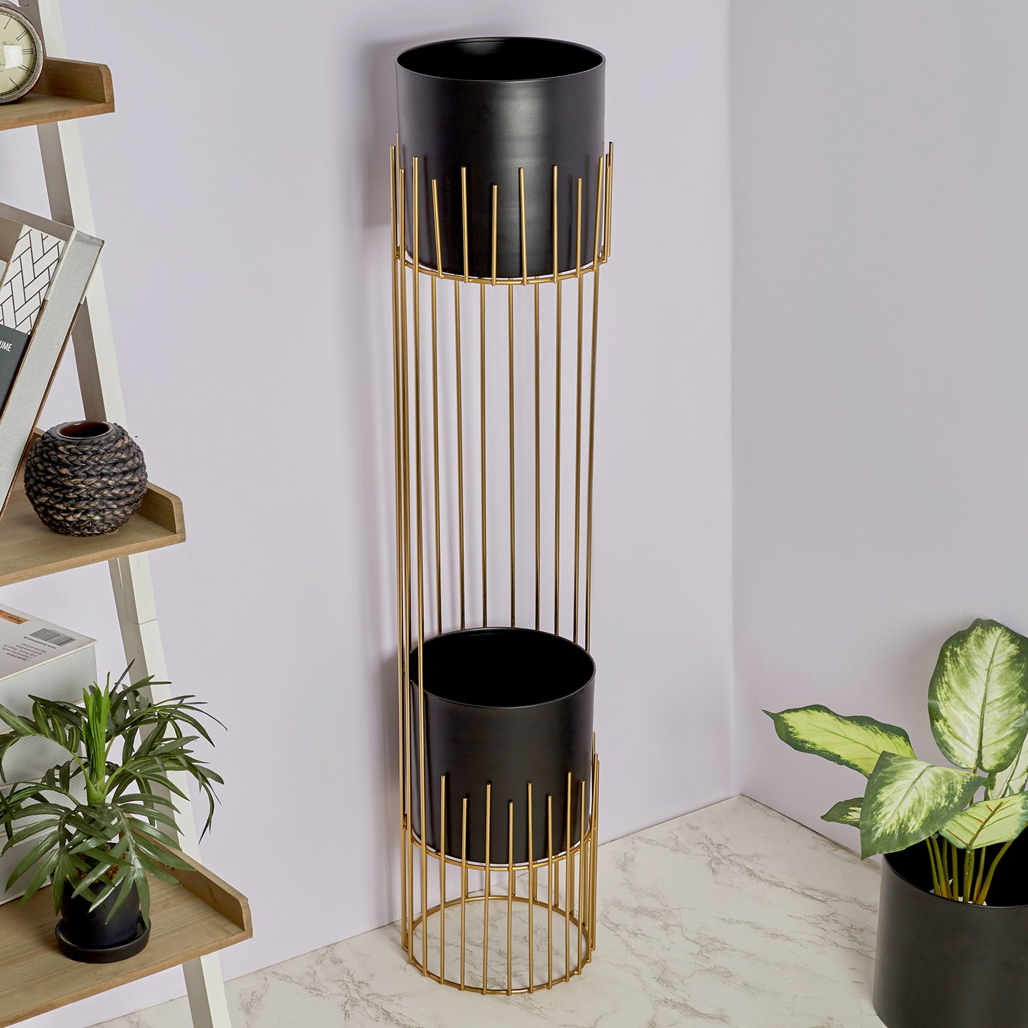 Artiskylar Metal Matt Finish 2 Tier Planter 96 Cm in Black and Gold Colour