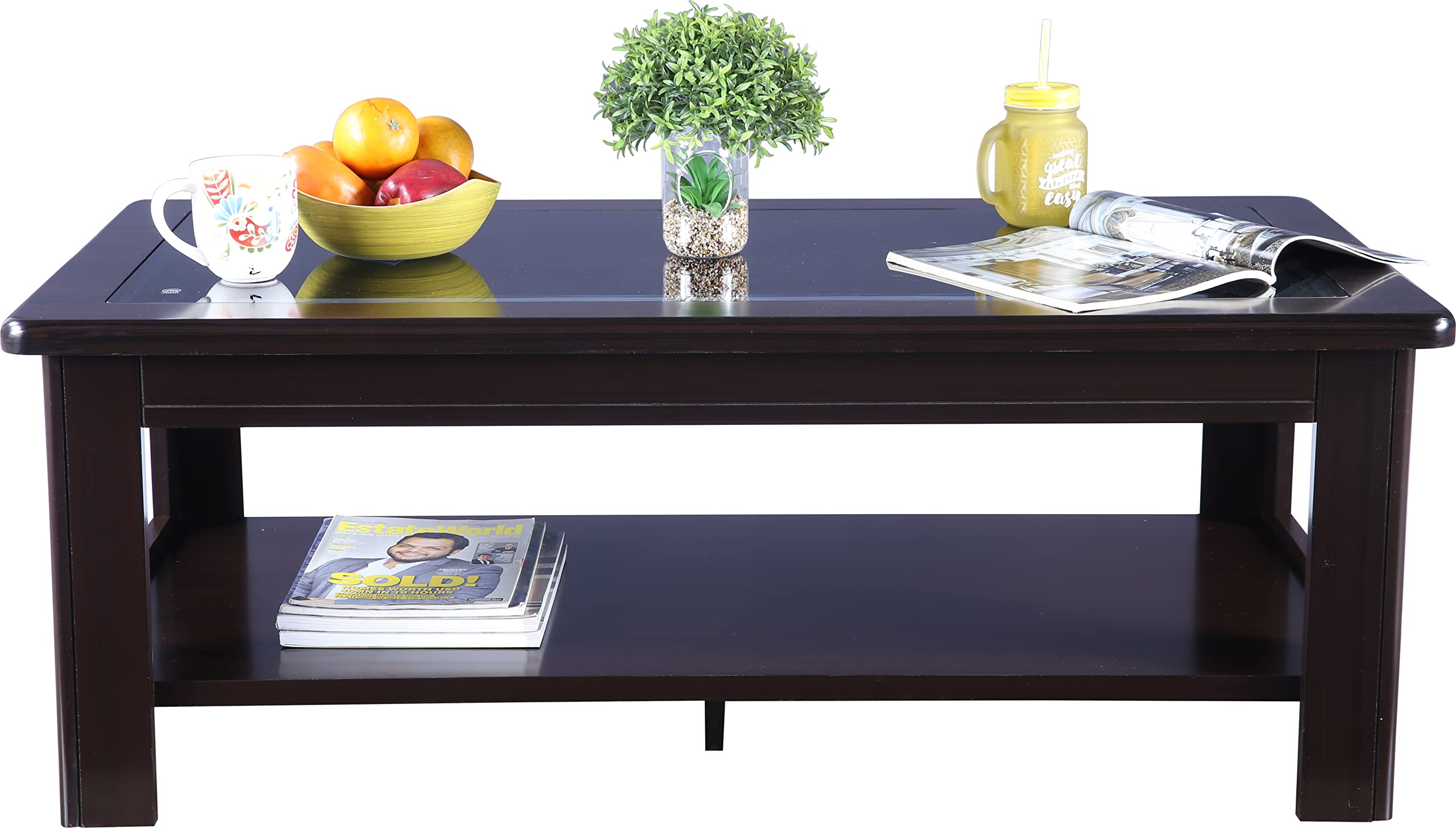 Maysville Glass Top Center Table in Walnut Colour