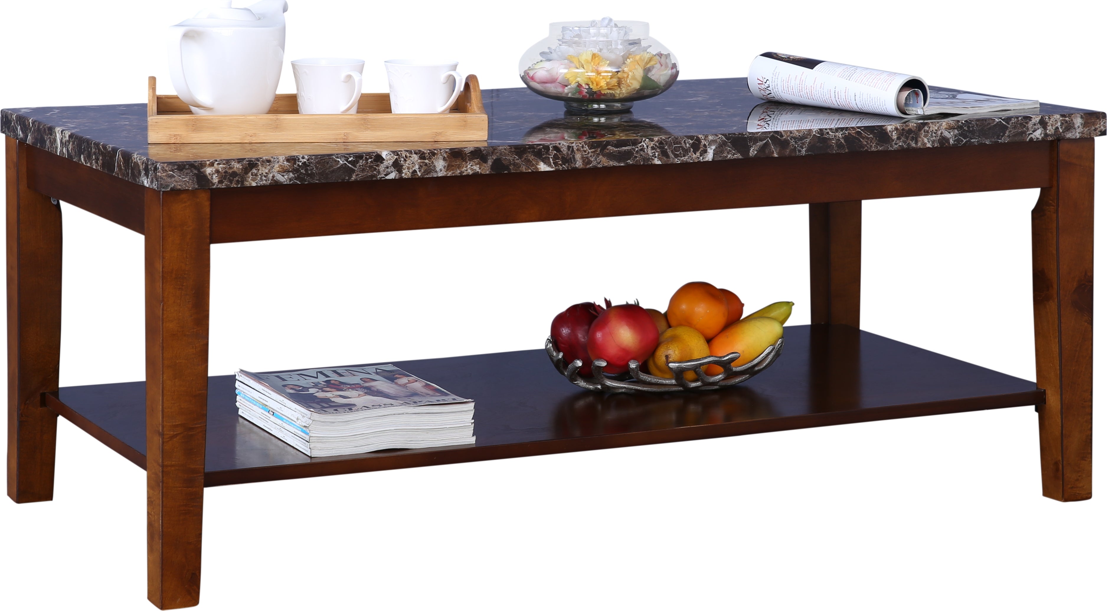 Eden Marble Finish Top Center Table in Brown Colour