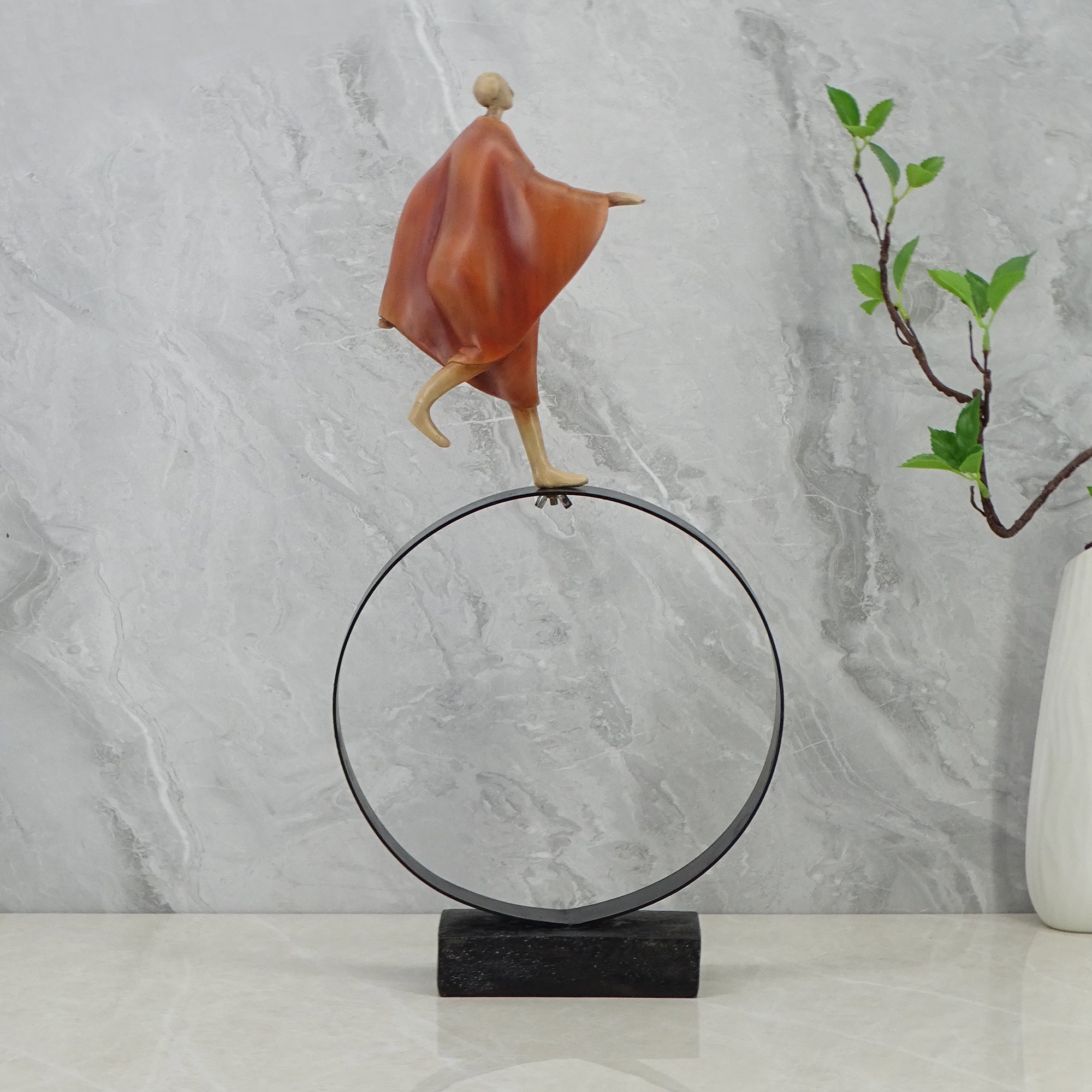 Alpine Polyresin Man Running On Cirque 48 Cm in Brown Colour