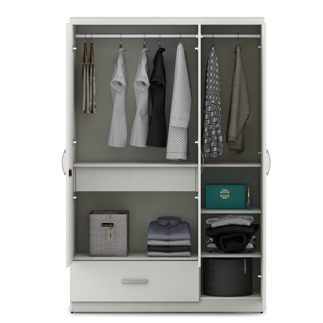 Utsav Three Door Wardrobe with Mirror in White Colour