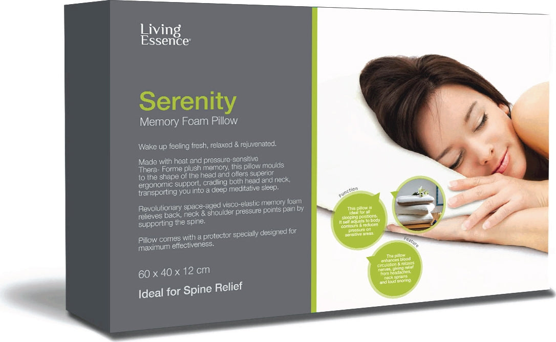Serenity Cervical Support Memory Foam Pillow 60X40X12 Cms for Deep Sleep in White Colour