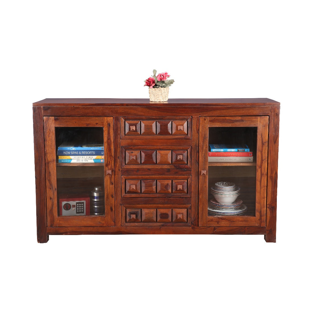 Woodrow Sheesham Wood(Rosewood) Storage Sideboard in Honey Colour