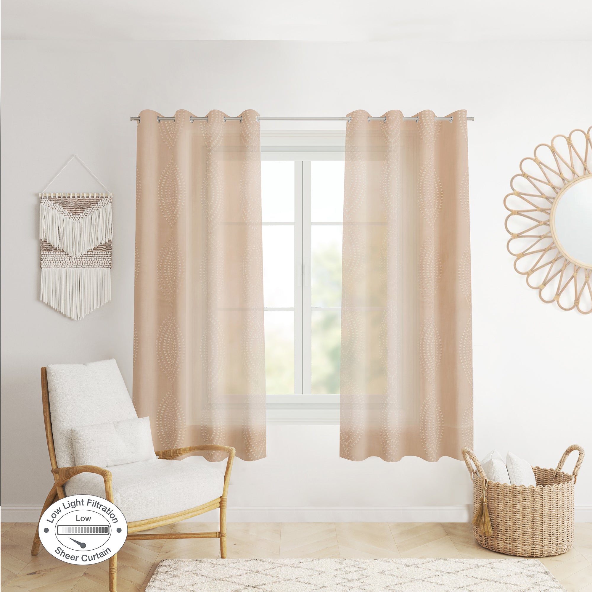 Amour Set Of 2 Embroidered Double Layered Window Sheer Curtains 5 Feet in Gold Colour