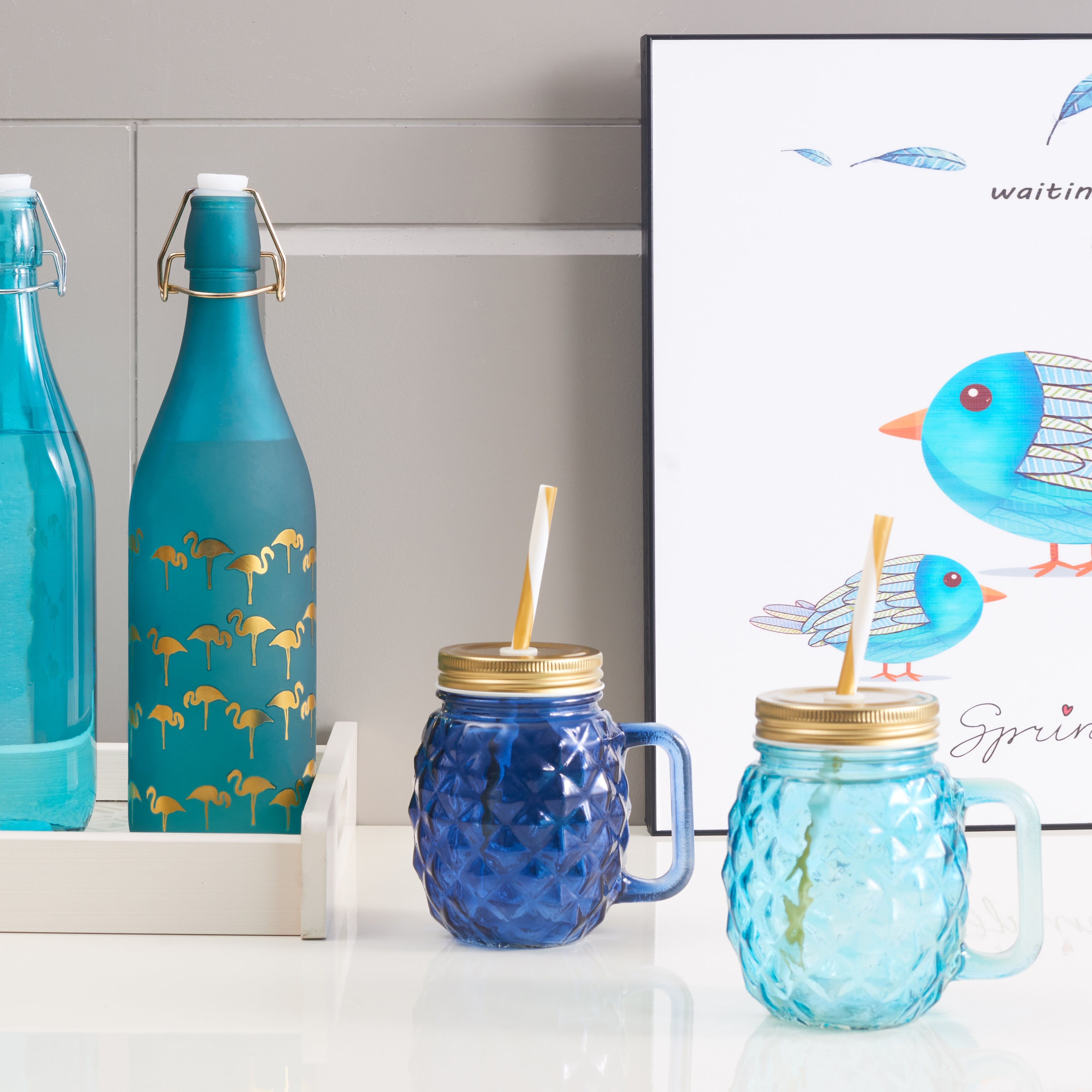 Bahamas Glass Pineapple Jar 400 ml in Teal Colour