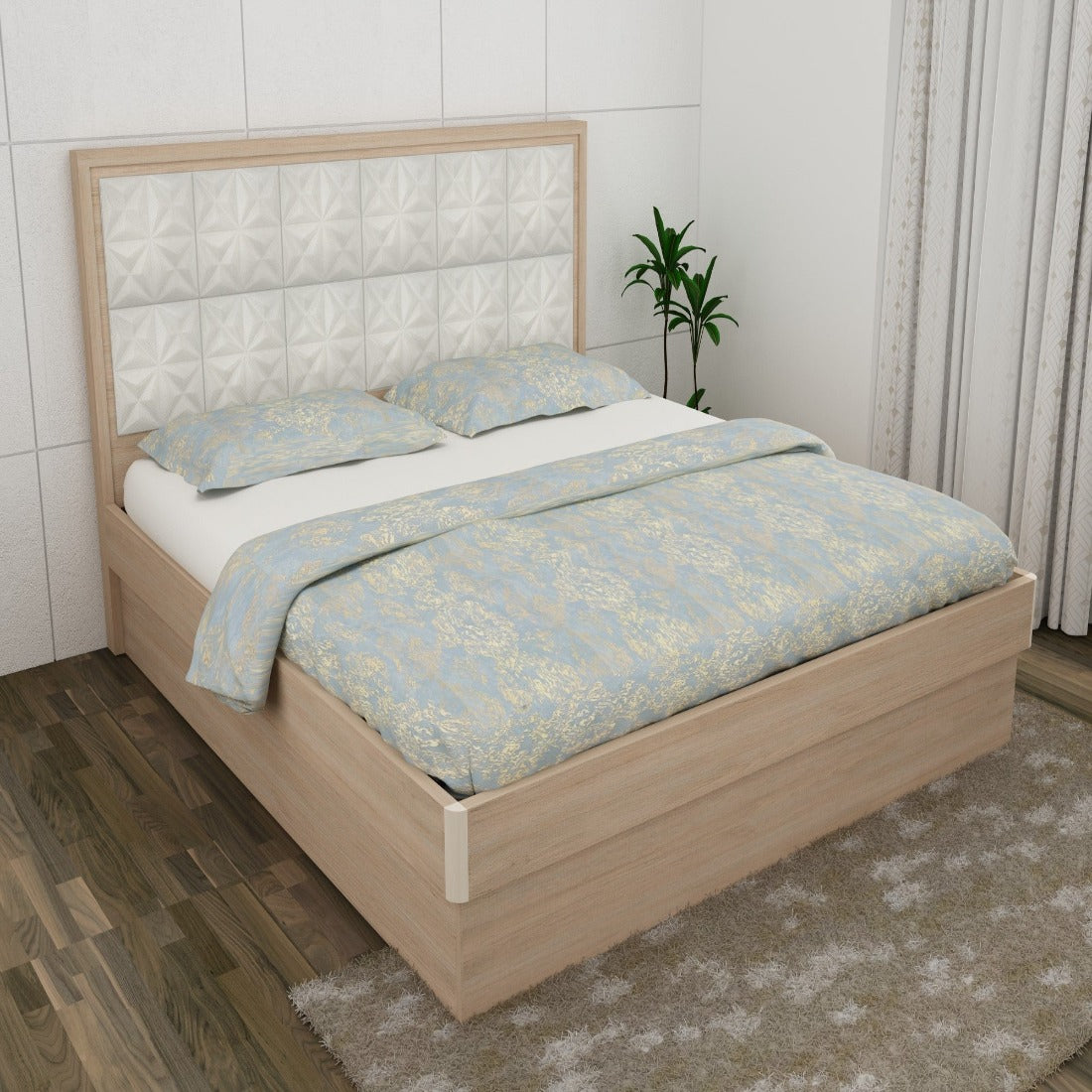 Jordan King Bed With Hydraulic storage in Sonam Oak & White Colour