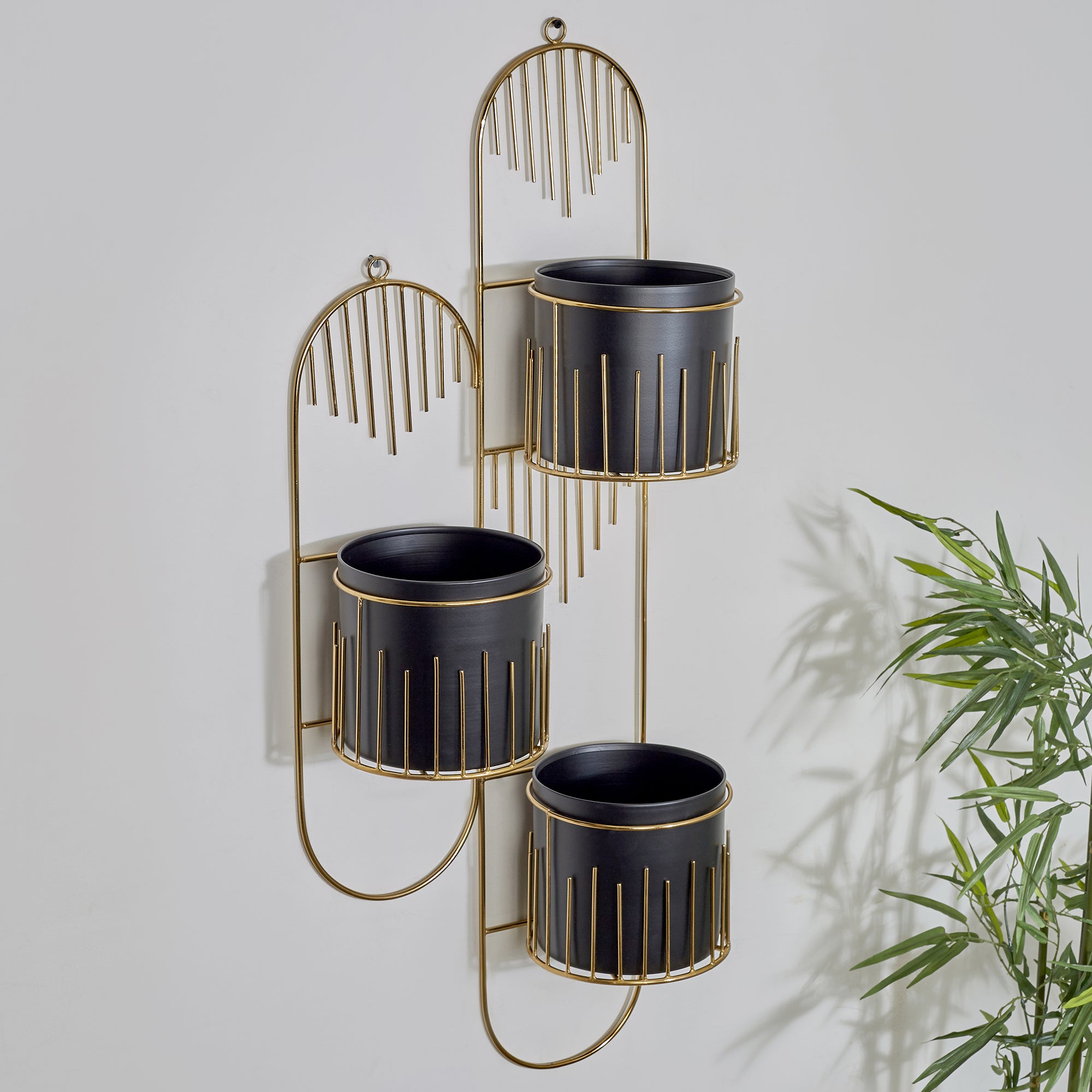 Artiskylar Metal Matt Finish Wall Planter 88 Cm in Black and Gold Colour