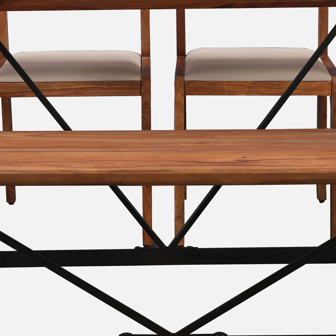 Axel Solidwood Six Seater Dining Set With Bench in Natural Sheesham Colour