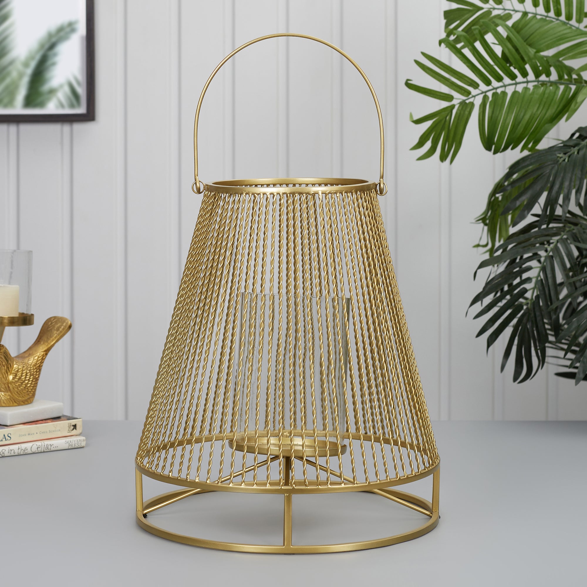 Apollo Iron and Glass Thread Dome Lantern 34x38 Cm in Gold Colour
