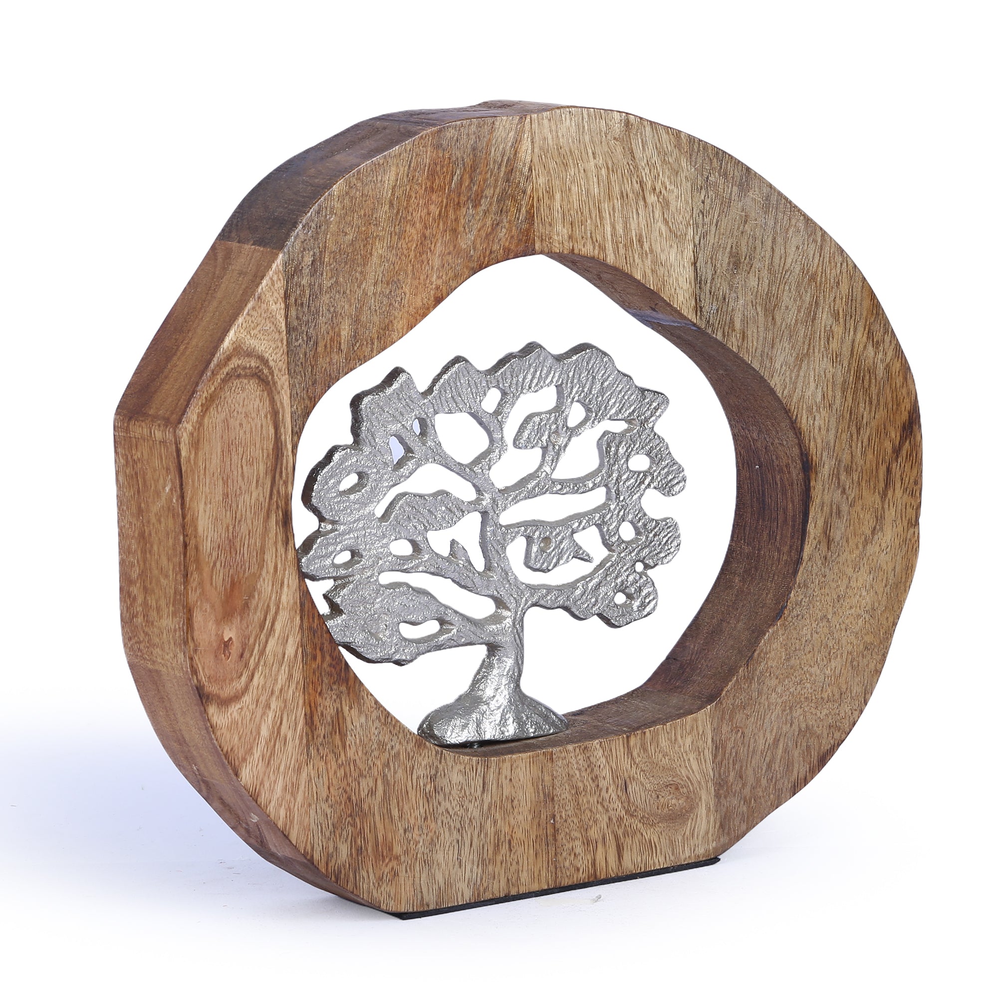 Walton Wood Metal Tree And Wood Decor in Natural Wood And Gold Colour