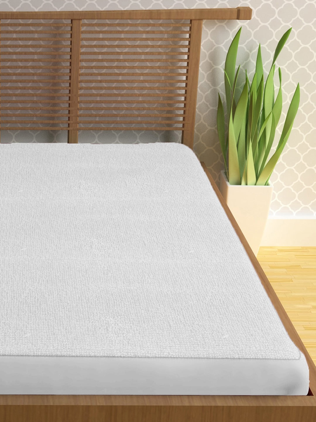 Cool Sheild Cotton Double Mattress Protector 198X182X25 Cm Antibacterial in White Colour