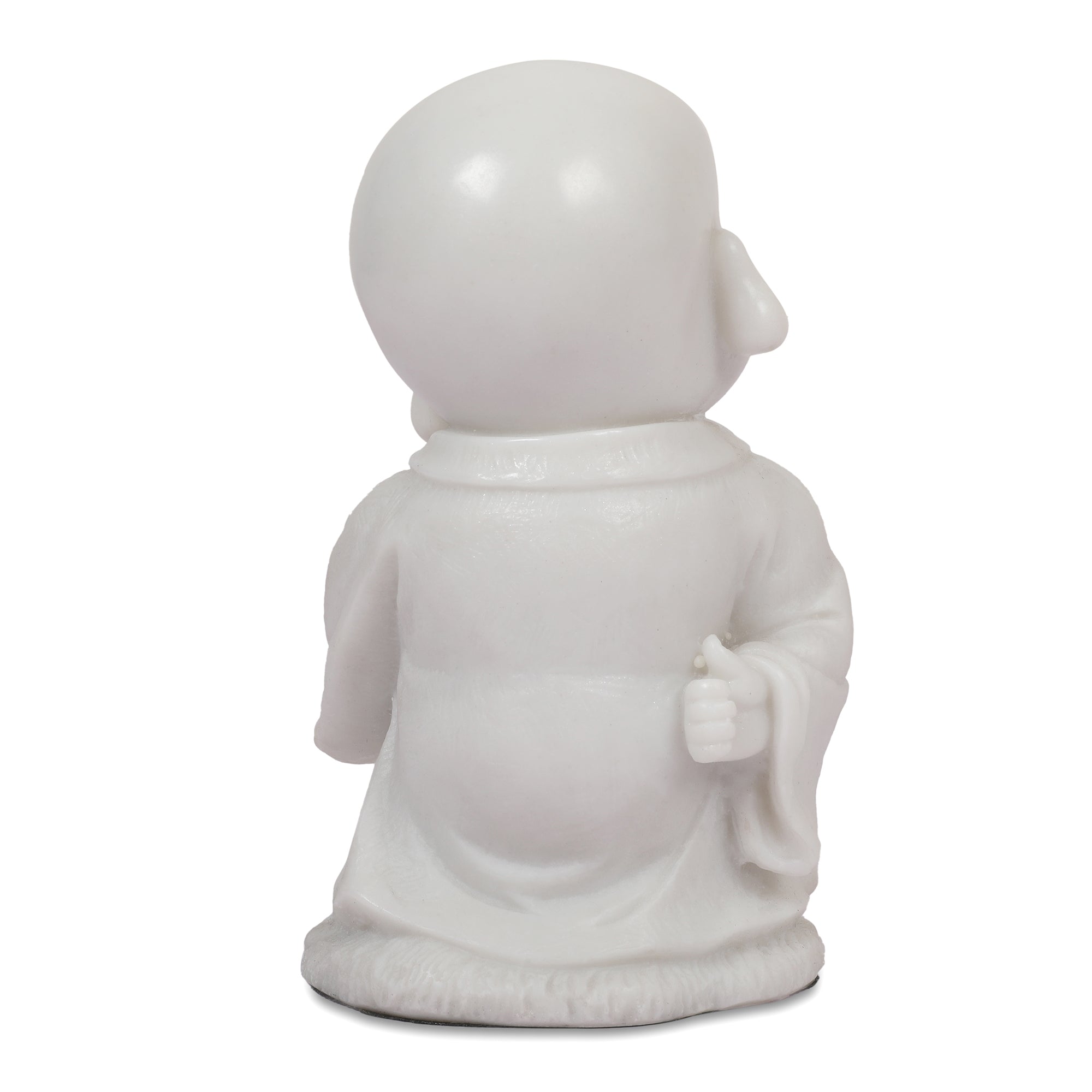 NAQSH MONK WITH MALA IN LEFT HAND, POLYRESIN HAND FINISHED FIGURINE WHITE BY LIVNG ESSENCE