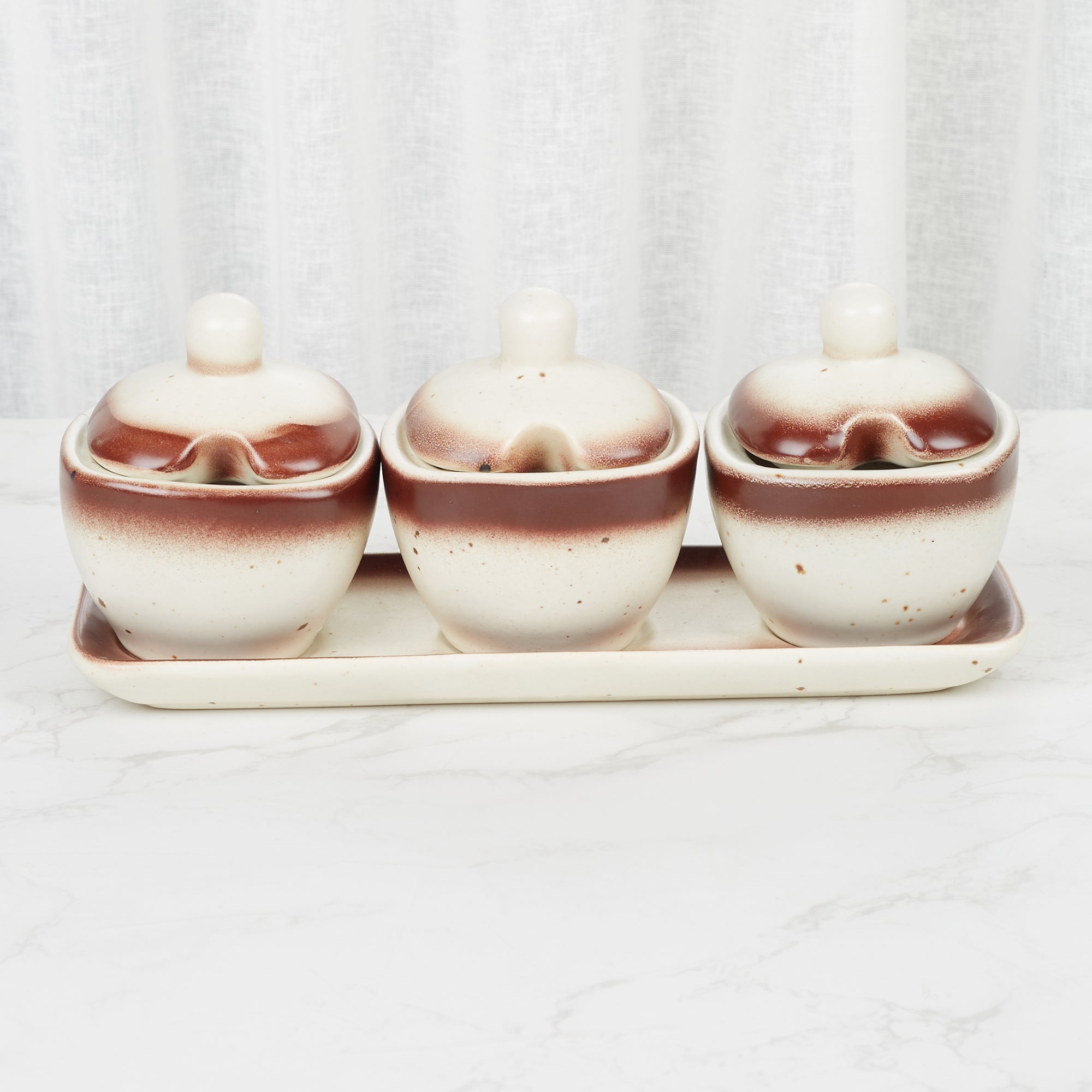 Beautiful Kitchen Studio Pottery Stoneware Condiment/Pickle Set of 3 in Beige Colour