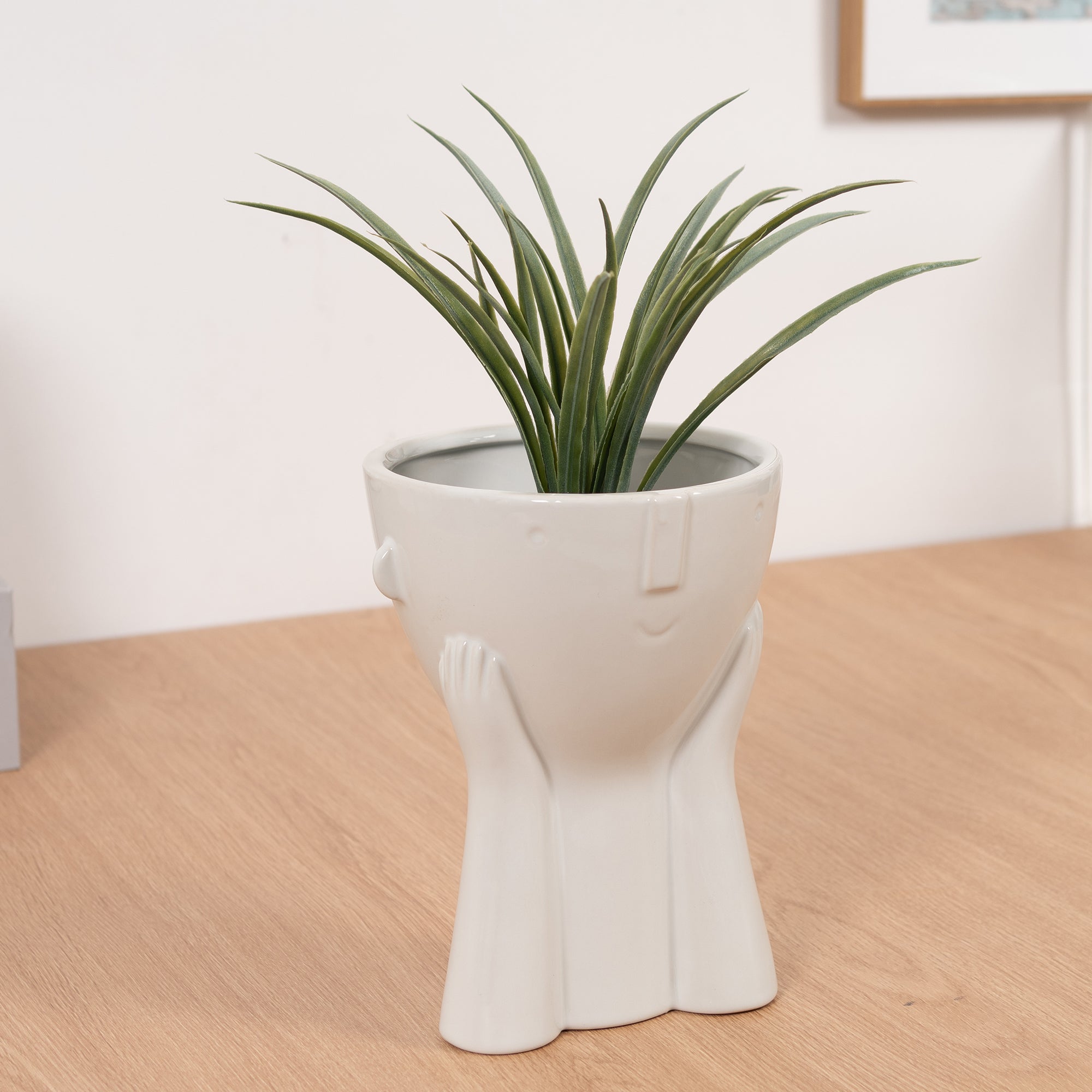 Alura Milan Resting Face Ceramic Planter 20Cm in White Colour