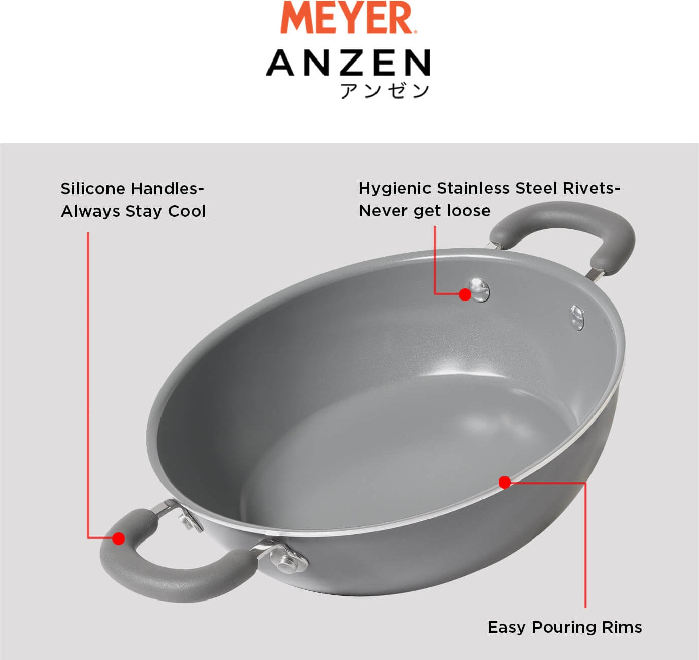 Anzen Ceramic Coated Aluminium Kadai With Lid 24Cm 2.60 Ltr in Grey Colour