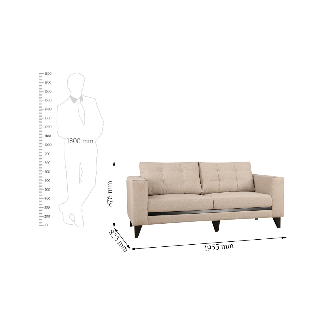 Garcia Fabric Three Seater Sofa in Beige Colour
