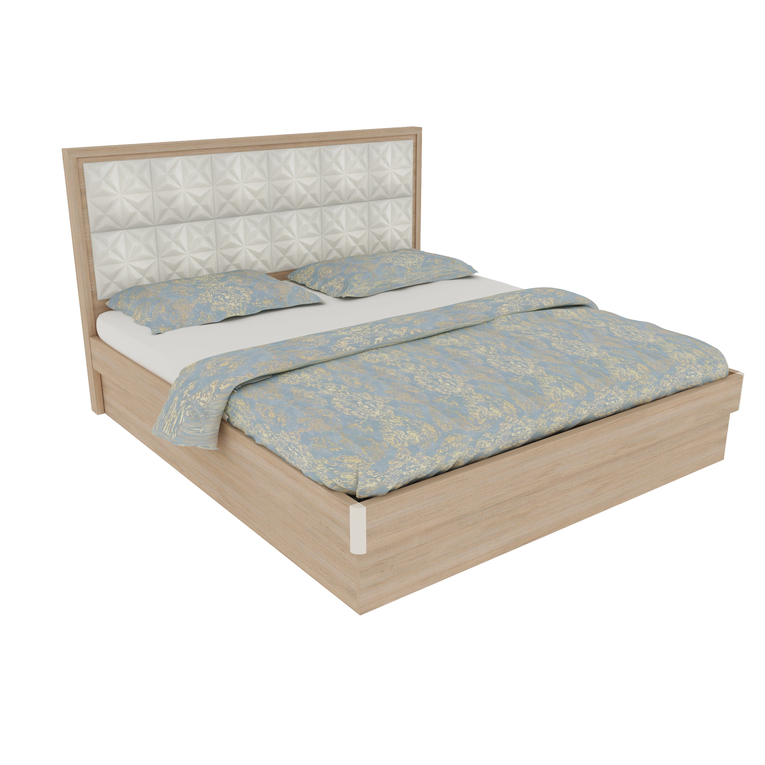 Jordan Queen Bed With Hydraulic storage in Sonam Oak & White Colour
