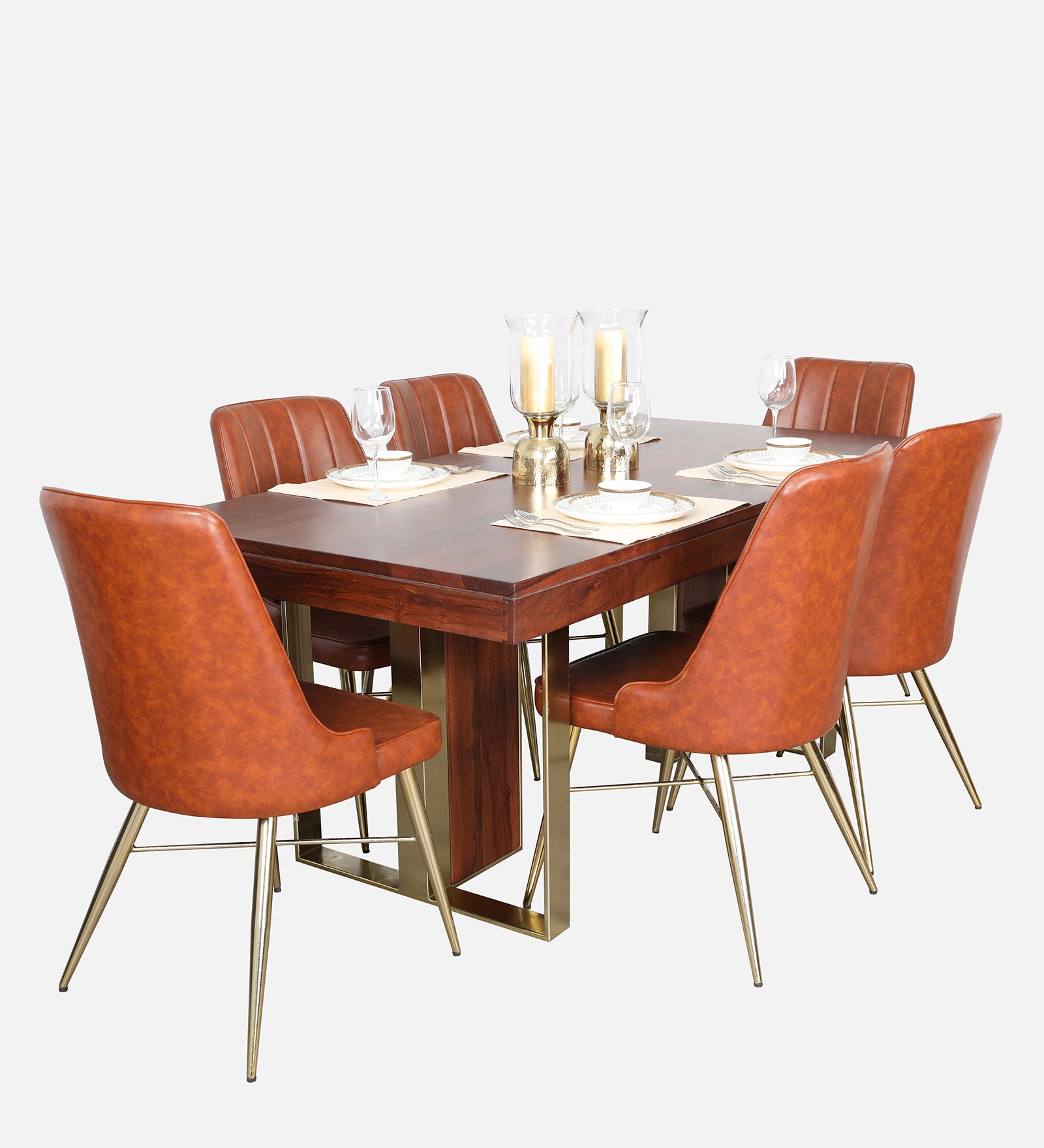 Marvis Sheesham Wood(Rosewood) Six Seater Dining Set in Walnut Colour