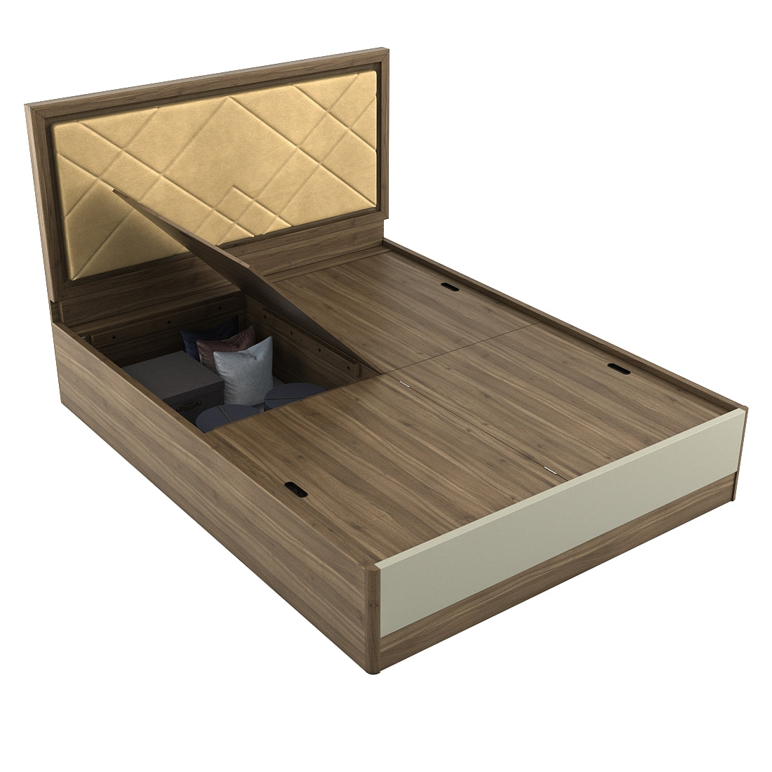Petra King Bed With Box Storage in Walnut Colour
