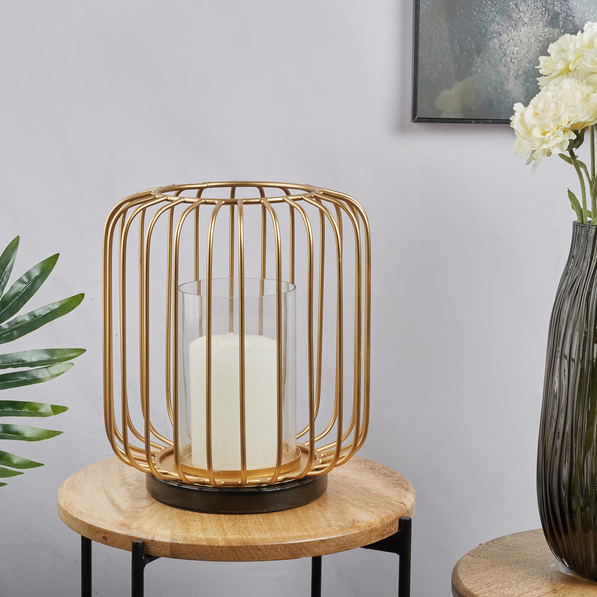 Sovereign Iron and Glass Wired Candle Holder 24x29Cm in Black & Gold Colour