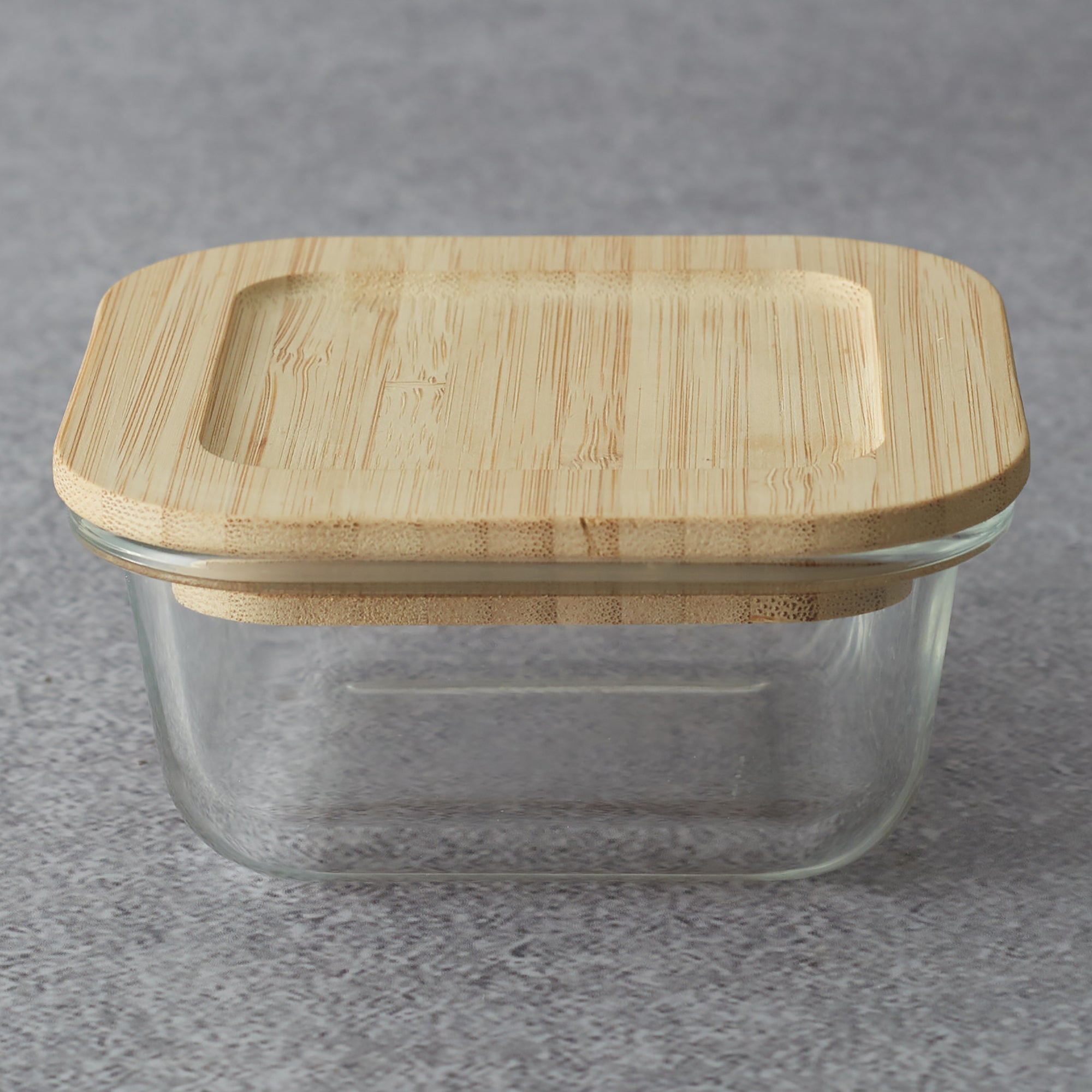 Robust Glass Square Container with Bamboo Lid 320ML in Transparent Colour