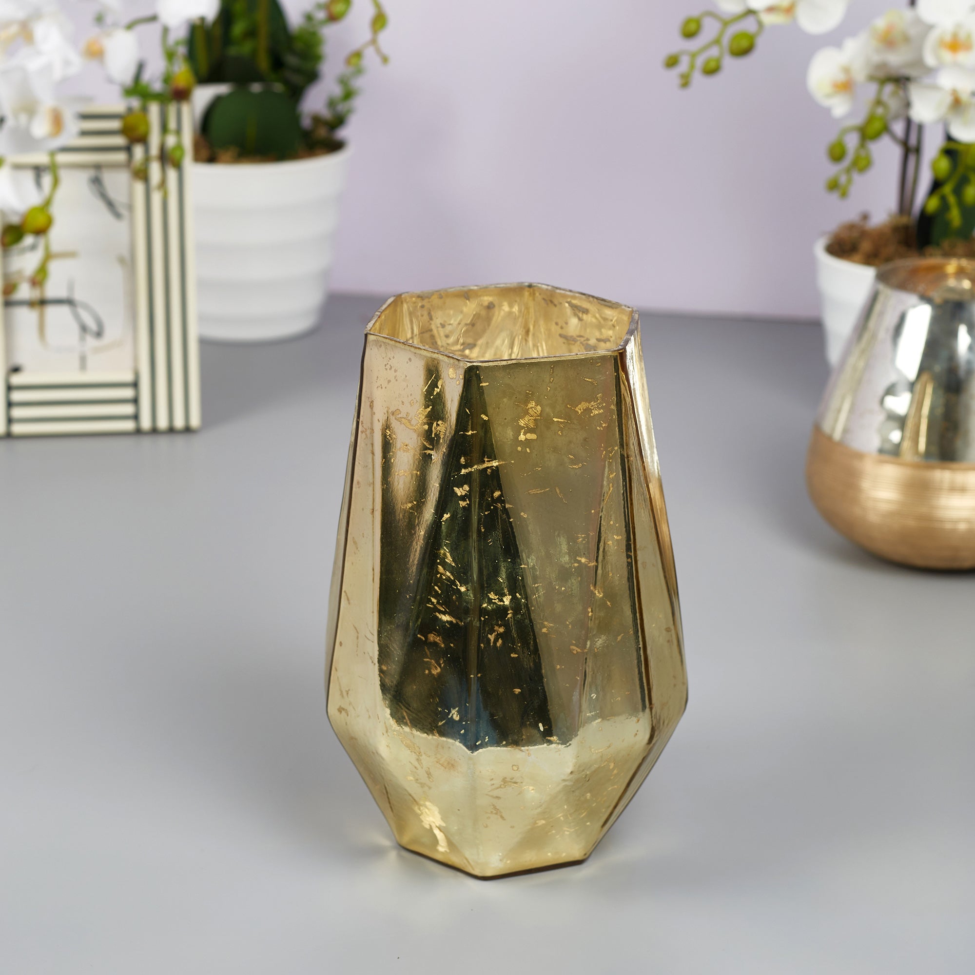 Phiona Glass Hexa Handcrafted Votive Mercury 24 Cm in Gold Colour