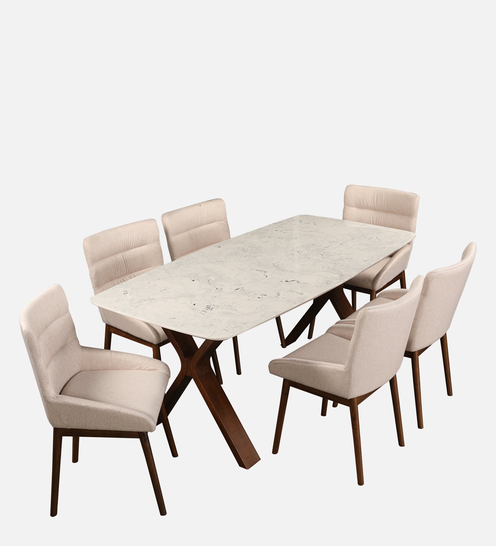 Sanddune Marble Top Six Seater Dining Set in Walnut Colour