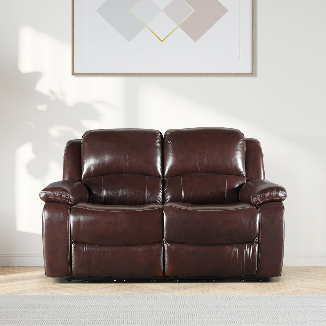 Rhine Half Leather Two Seater Electric Recliner in Brown Colour